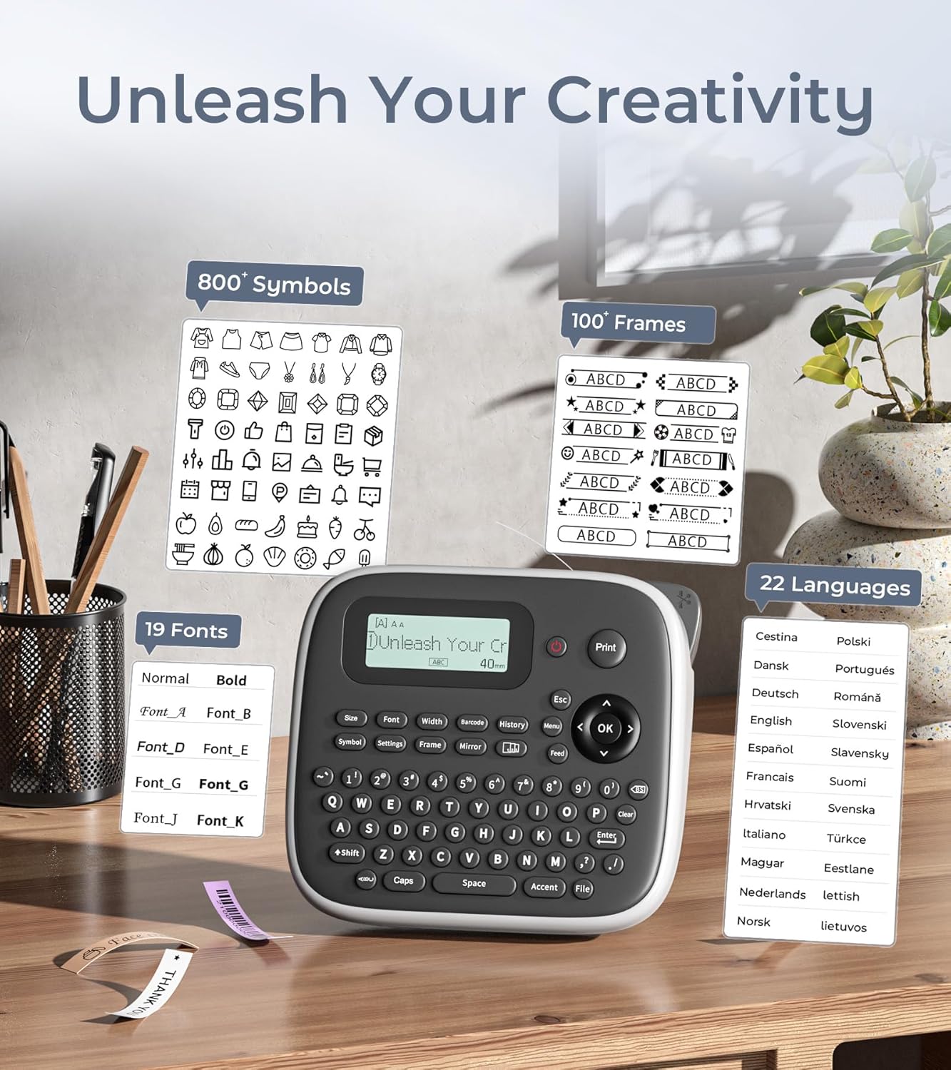 Label Maker Machine with Tapes, Label Makers, Label Maker Waterproof-Labels, Labeler Machine with-Tape 12mm 0.47 Laminated White, D210s Inkless Portable Labeling Machine for Home School Office