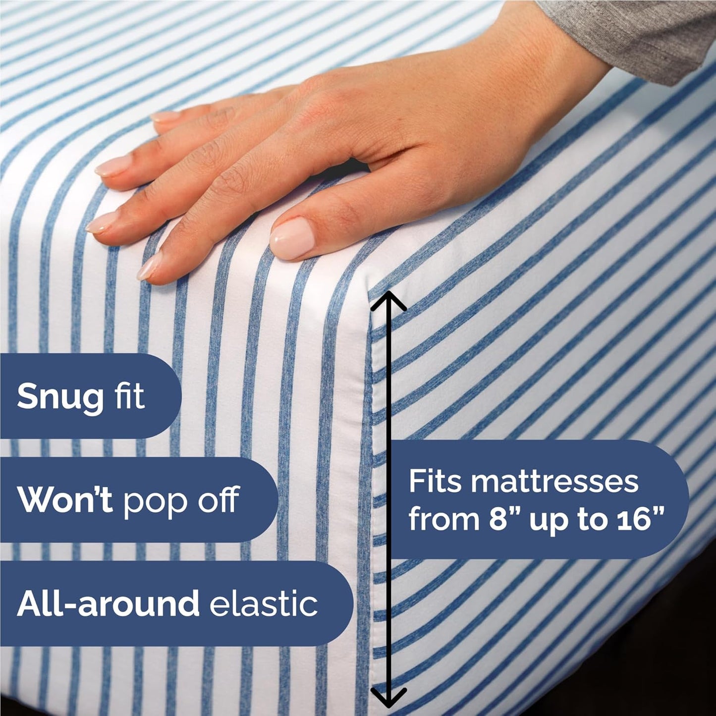 Full Size 4 Piece Sheet Set - Comfy Breathable & Cooling Bed Sheets Set - Hotel Luxury Bedding for Women, Men, Kids, Teens, Boys & Girls - Deep Pockets, Soft, Wrinkle Free - Oeko-Tex - Blue Stripes 2