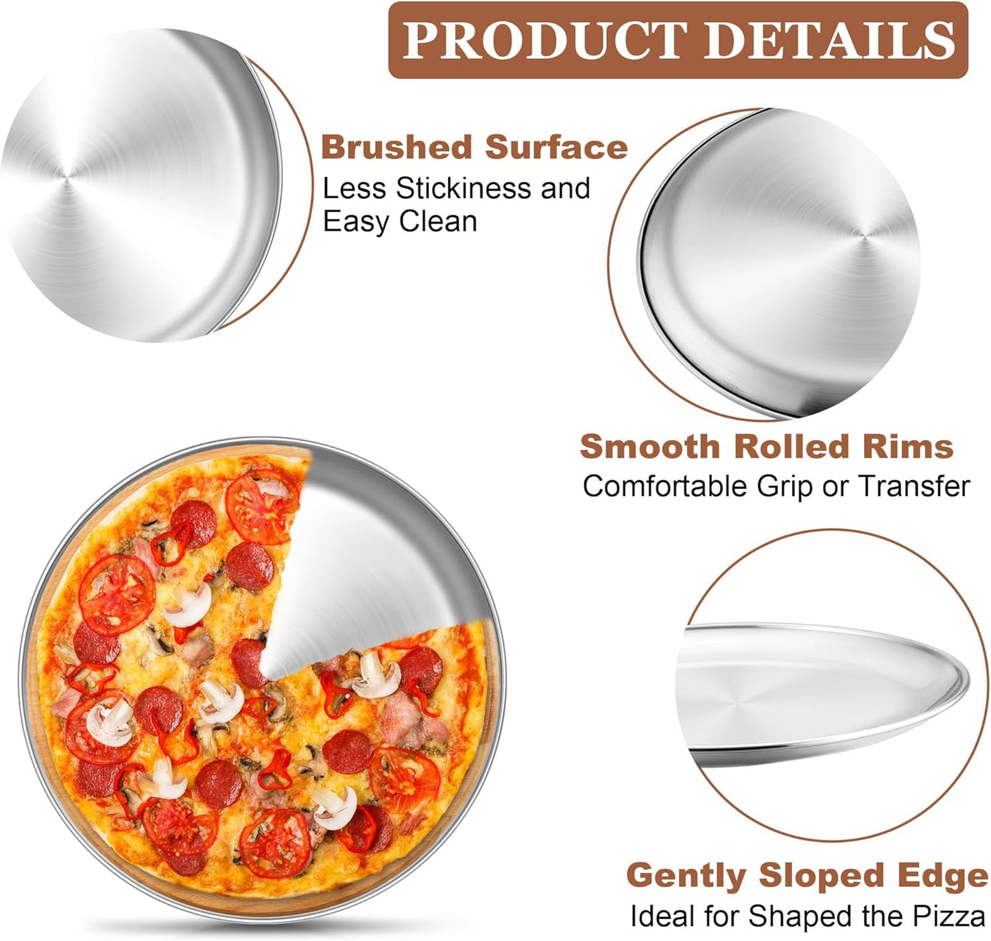TeamFar 9 Inch Pizza Pan Set of 4, Stainless Steel Small Pizza Pie Trays, Metal Round Pizza Dish Plates for Oven Bakeware Baking Cooking Serving, Non-Toxic & Heavy Duty, Stackable & Dishwasher Safe