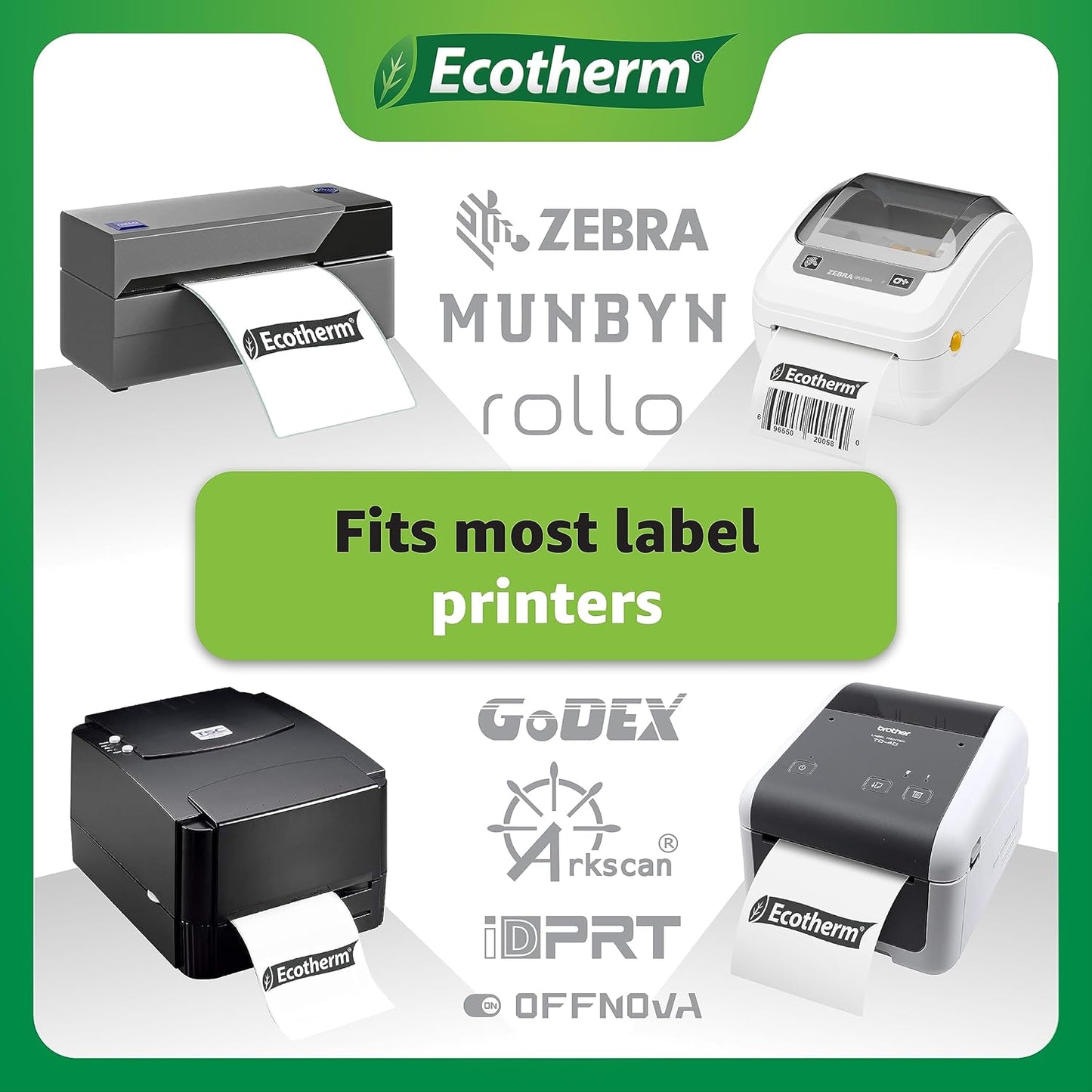 3.5" x 1" Thermal Labels | 4 Rolls | 5360 Labels | fits Zebra, Munbyn, Rollo, Godex, Arkscan, iDPRT, Offnova Thermal Label Printers and More | Blank White Adhesive Stickers by Ecotherm
