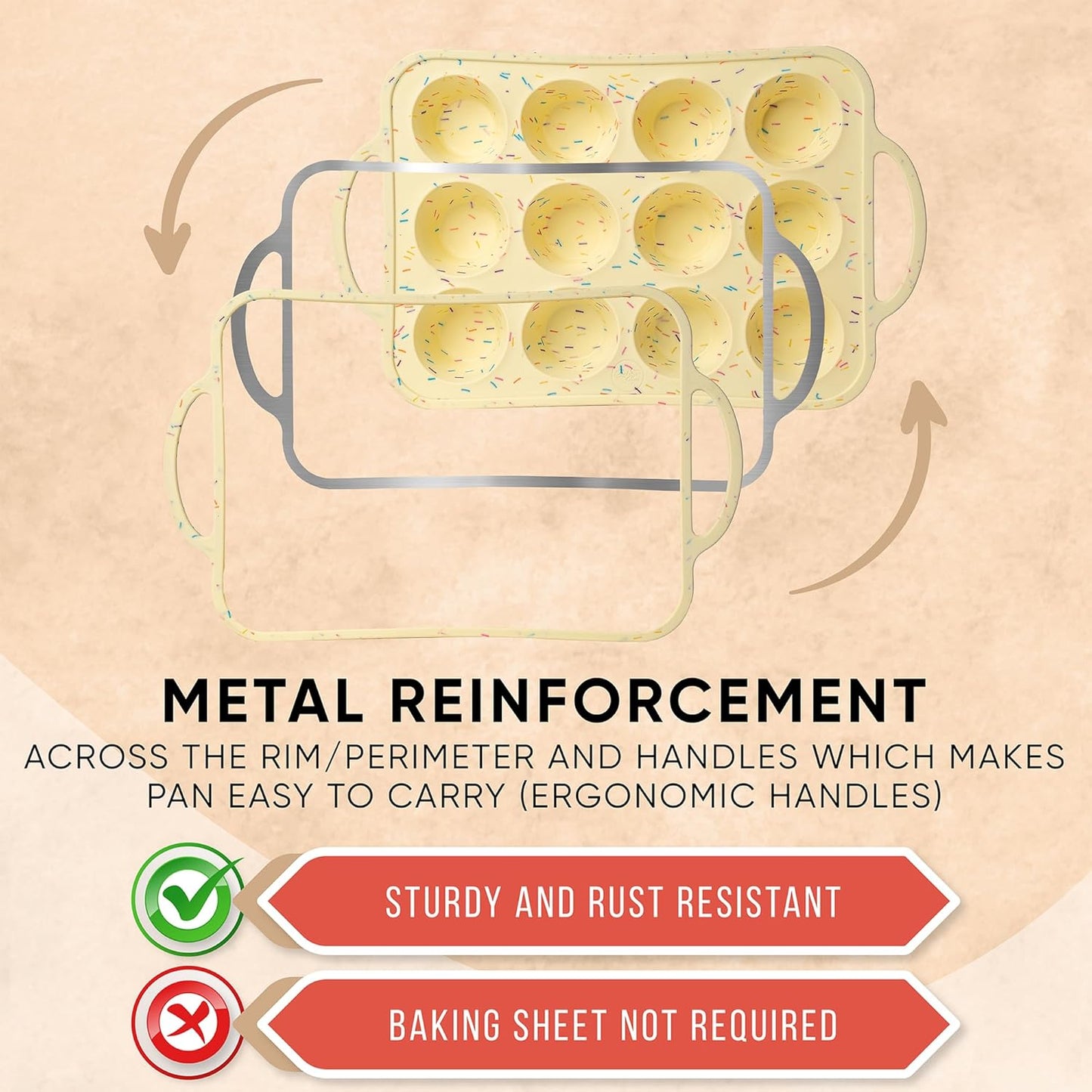 Silicone Mini Muffin Pan 12 Count – Non-Stick Muffin Pans for Baking, BPA-Free Silicone Cupcake Pans for Baking, Easy Release, Metal Handles, Oven & Dishwasher Safe