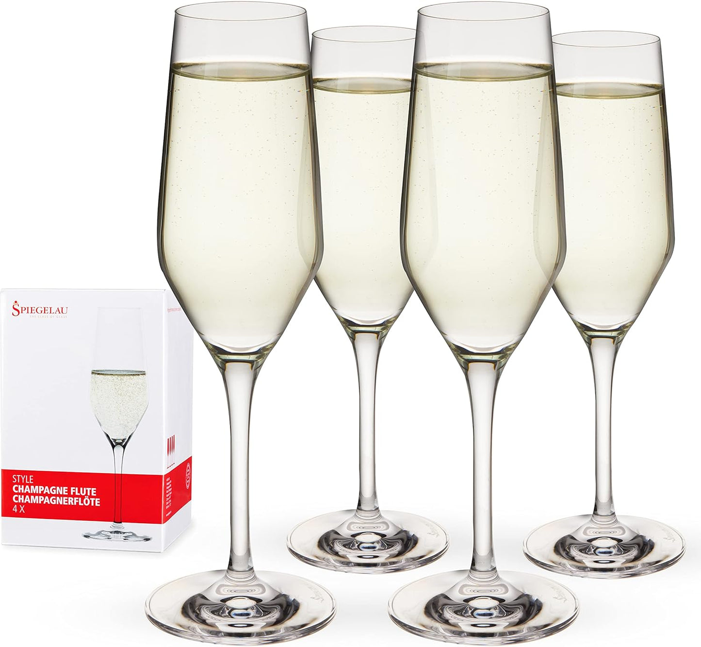 Spiegelau Style Champagne Wine Glasses Set of 4 - European-Made Crystal, Classic Stemmed, Dishwasher Safe, Professional Quality Wine Glass Gift Set - 8.5 oz