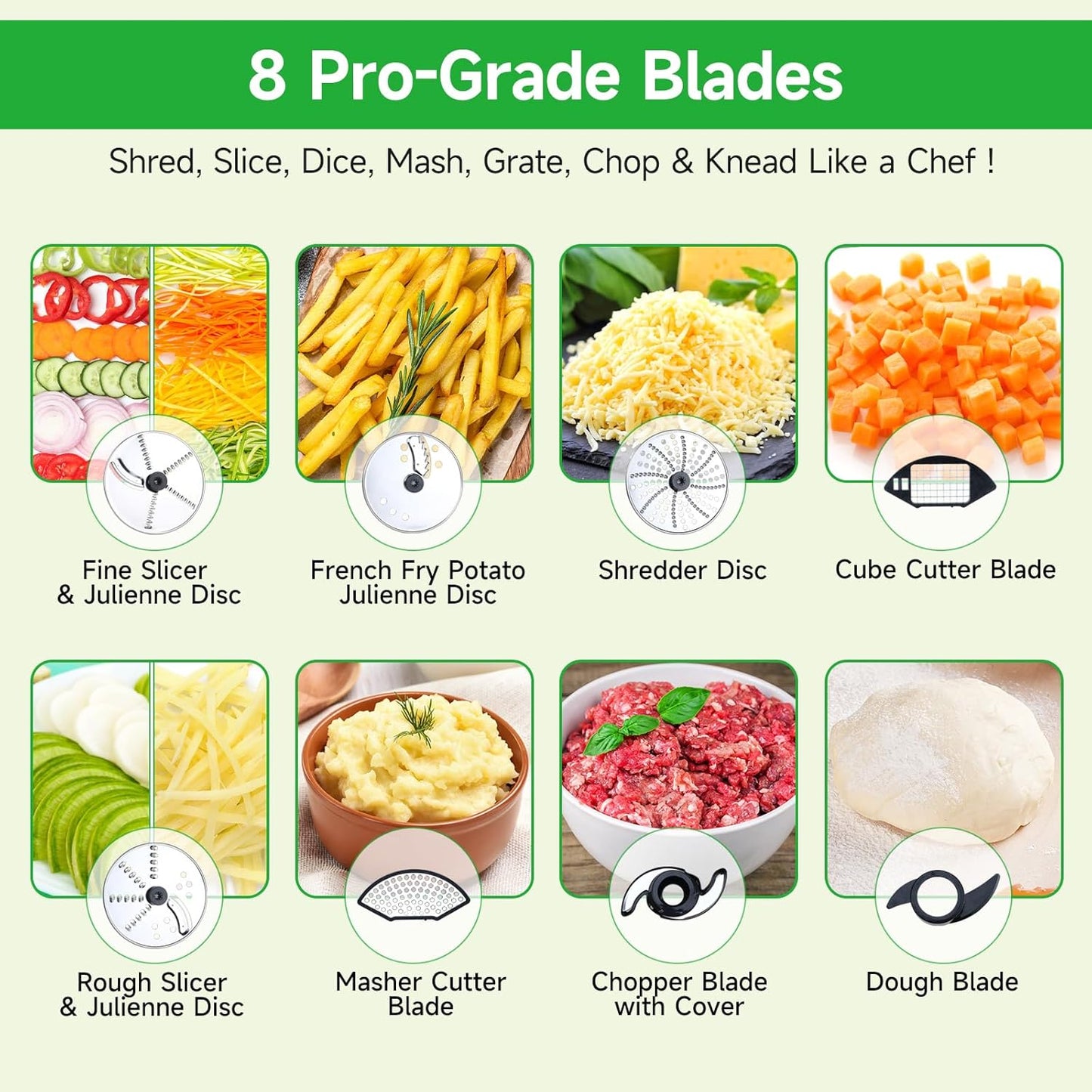 Homtone 16 Cup Food Processor, Large 11-in-1 Heavy Duty Food Processors and Blender Combo- 5 Preset Modes for Chopping,Shredding, Slicing, Kneading, Blending, Stepless Speed Control, 650W, Silver