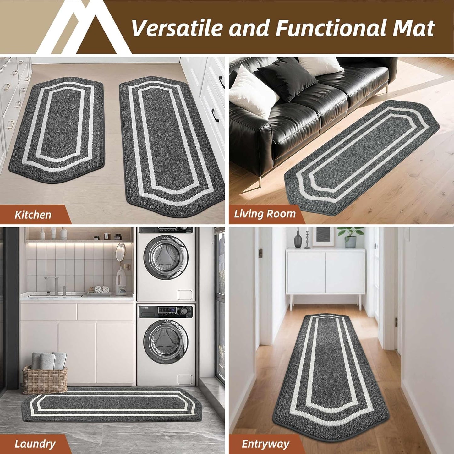 COSY HOMEER Long Kitchen Floor Mats for in Front of Sink Super Absorbent Kitchen Rugs and Mats 24"x79" Non-Skid Kitchen Mat Standing Mat Washable,Polypropylene,Dark Grey,Frame