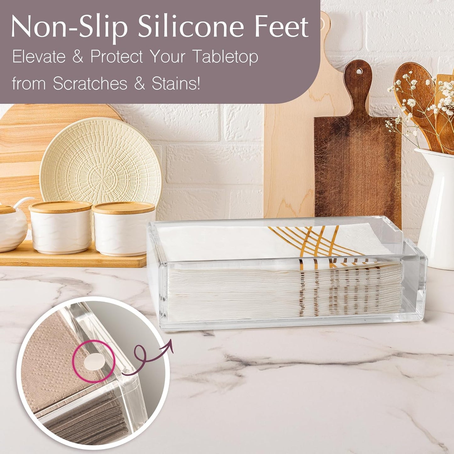 Acrylic Napkin Holder for Bathroom with Non Slip Pads Clear Paper Towel Holders for Kitchen with Rounded Corners Disposable Guest Hand Towel Tray Horizontal Trays 9.1x4.9x2.1