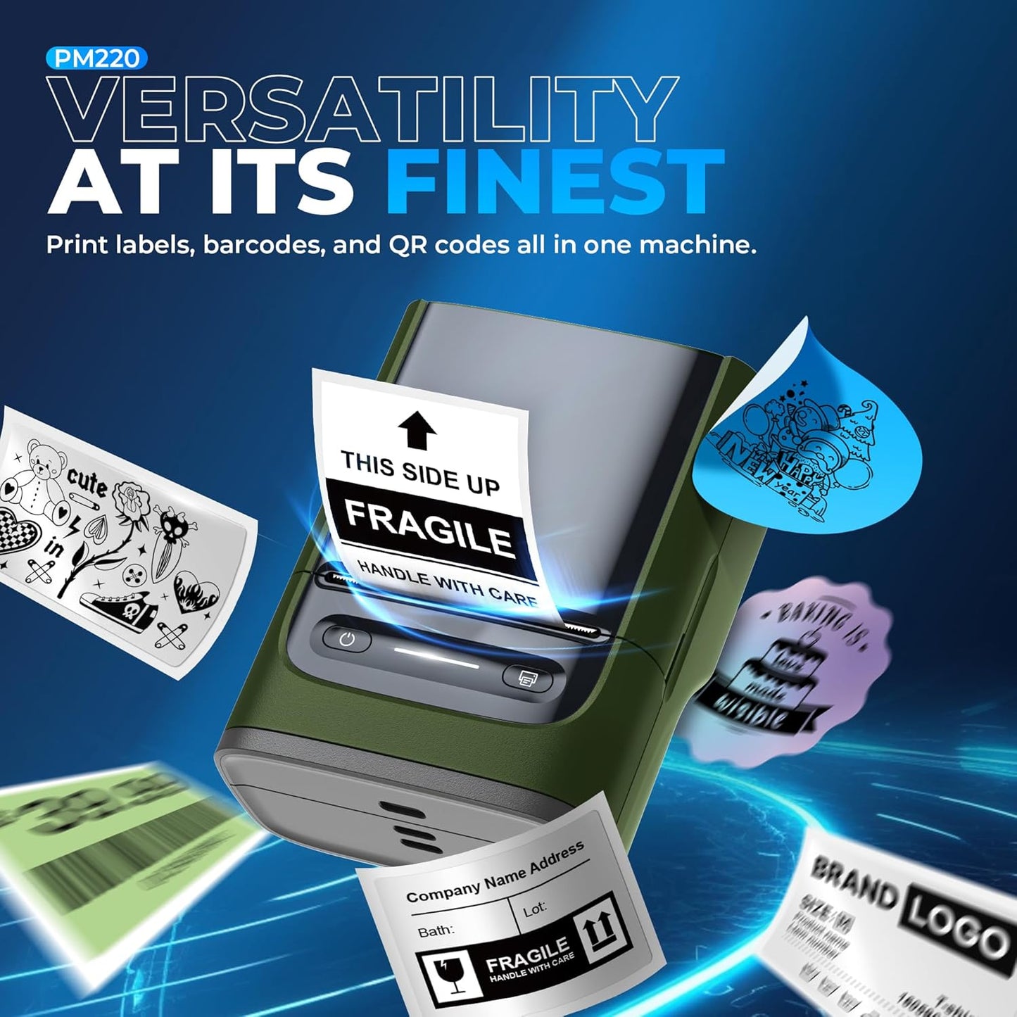 Nelko Label Maker Machine with Tape, PM220 Bluetooth Label Printer, 2 Inch Portable Thermal Printer for Small Business, Address, Logo, Clothing, Sticker Maker for Phones & PC, Deep Green