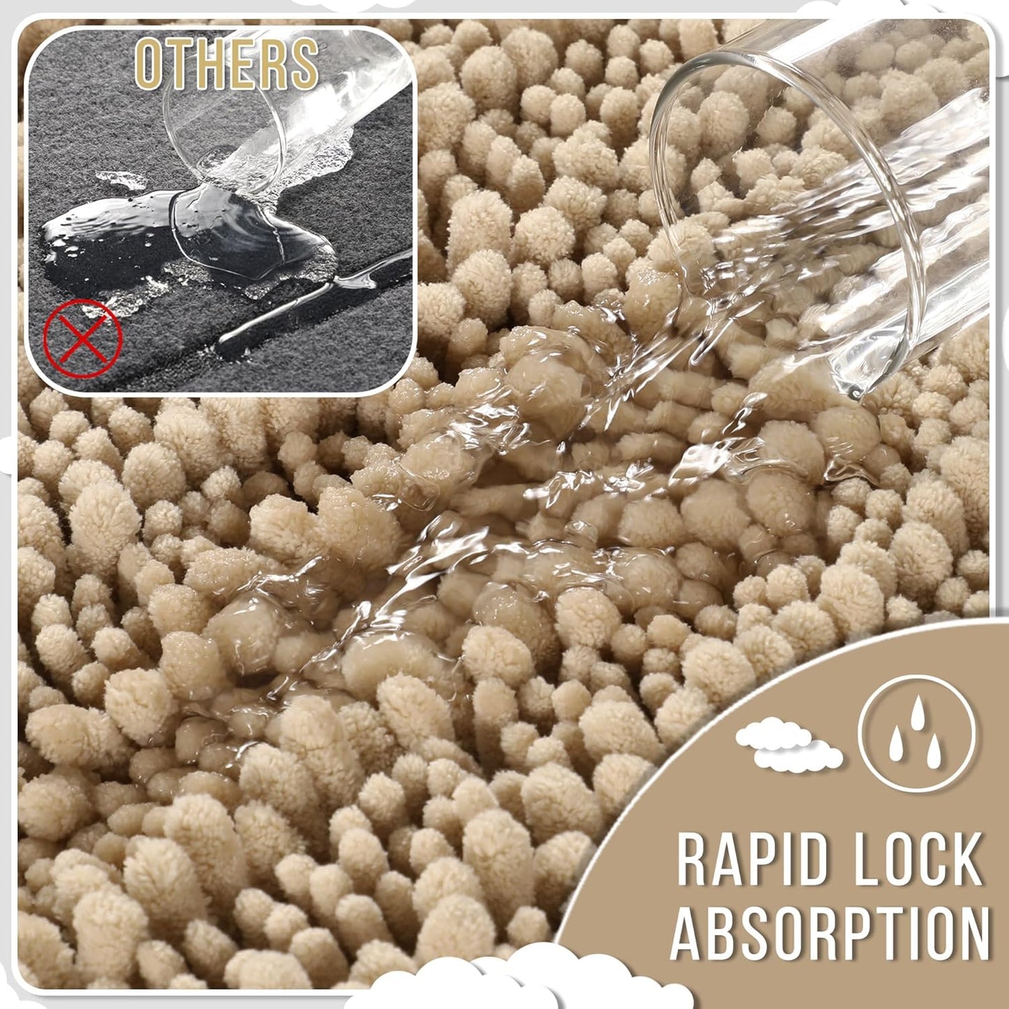 Yimobra Bathroom Runner Rug 70x24 Inch - Extra Long Non Slip Chenille Bath Mat, Soft & Absorbent, Machine Washable Shaggy Hallway Carpet for Vanity Tub Shower, Pale Khaki Home Decor Accessories