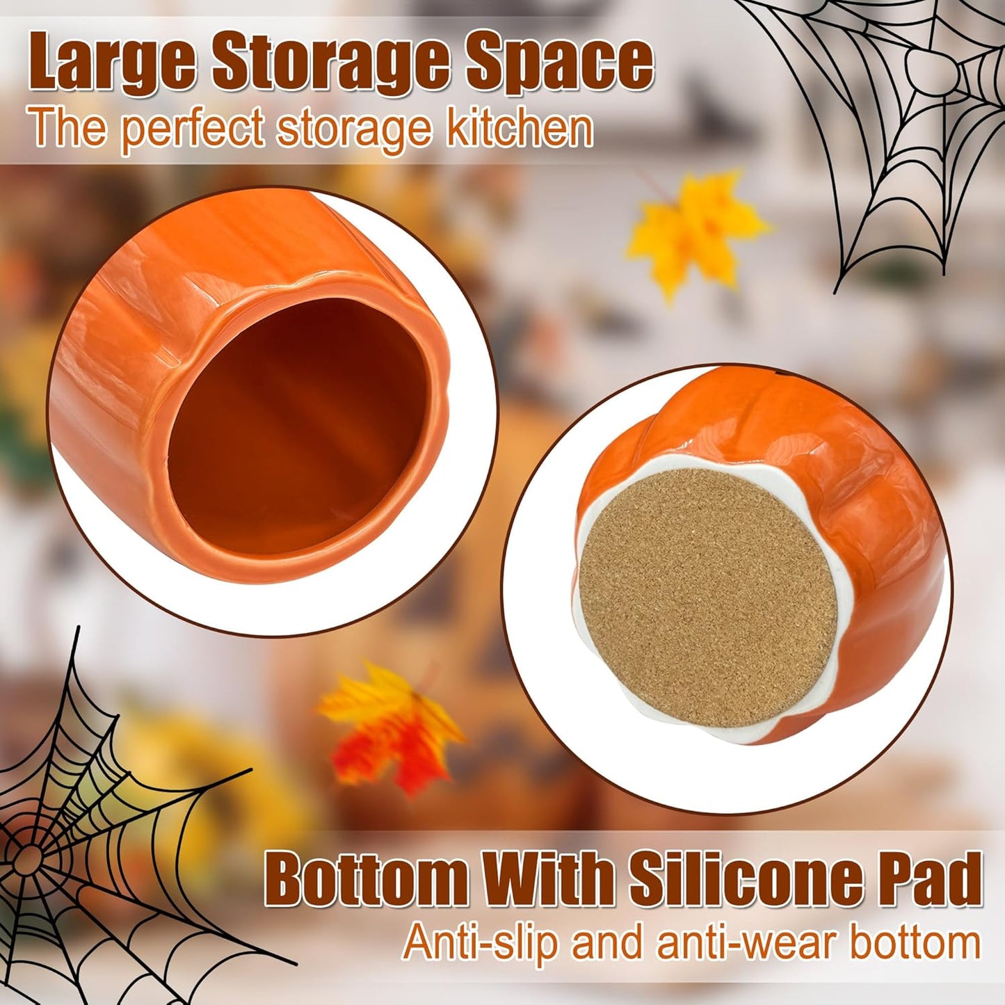 pinata Halloween Kitchen Decor Ceramic Pumpkin Utensil Holder, Cute Halloween Utensils Holder, Ceramic Utensils Crock for Rustic Farmhouse Indoor Kitchen Decorations(6.3 Inches)