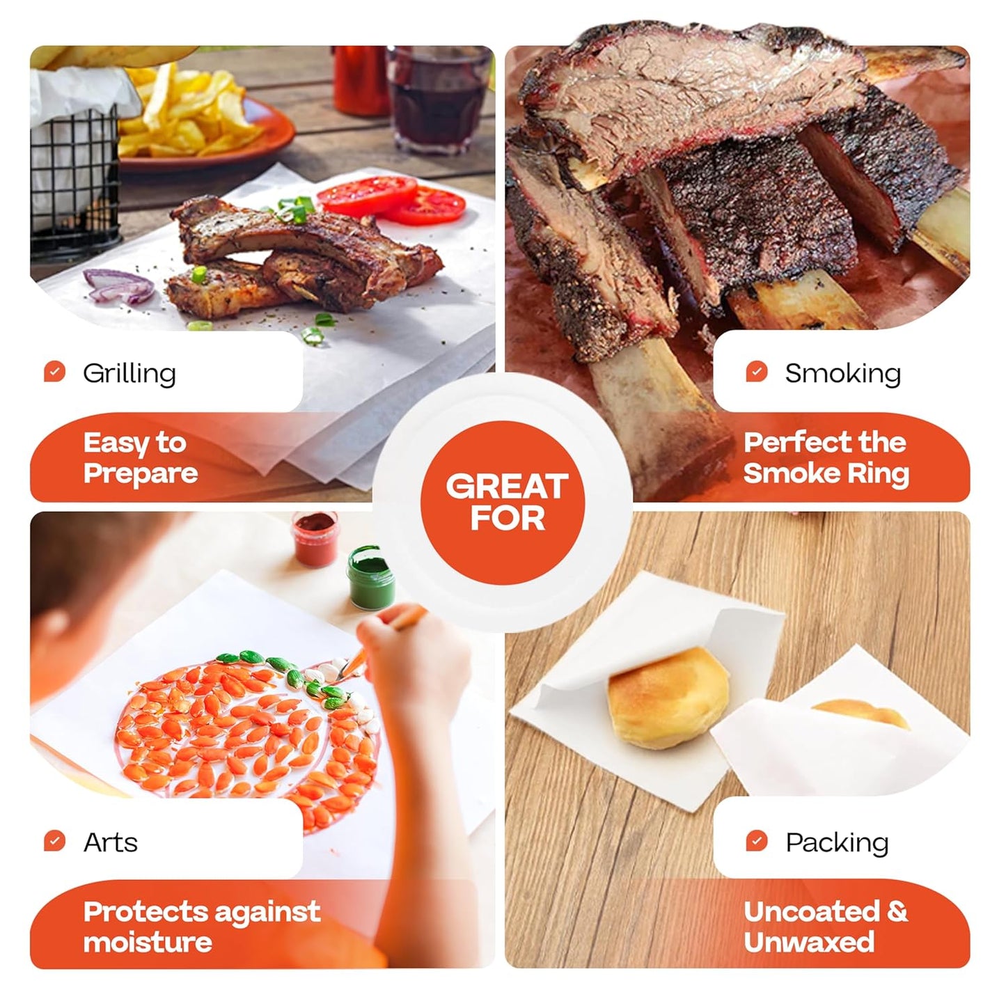 White Butcher Paper 24" x 12000" (1000 feet) - USA-Made Natural Butcher Paper Roll for Meat and Fish - Uncoated, Unwaxed & Food-Grade Material for Smoking, Grilling & Barbecue by IDL Packaging