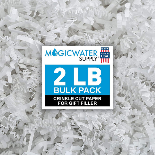 MagicWater Crinkle Cut Paper for Gift Baskets - 2LB White - Perfect for Shredded Paper Filler, Basket Filler, Gift Boxes, Bridesmaid Gifts, Halloween Stuffers & More – Ideal for All Occasions