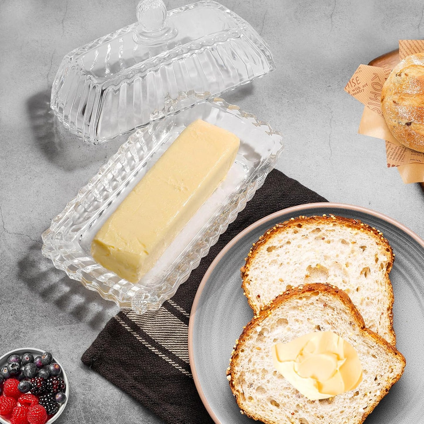 Glass Butter Dish with Lid for Countertop,Vintage Crystal Butter Container for Counter,Covered Glass Butter Keeper,Butter Tray for Refrigerator,Butter Holder with 4oz Butter