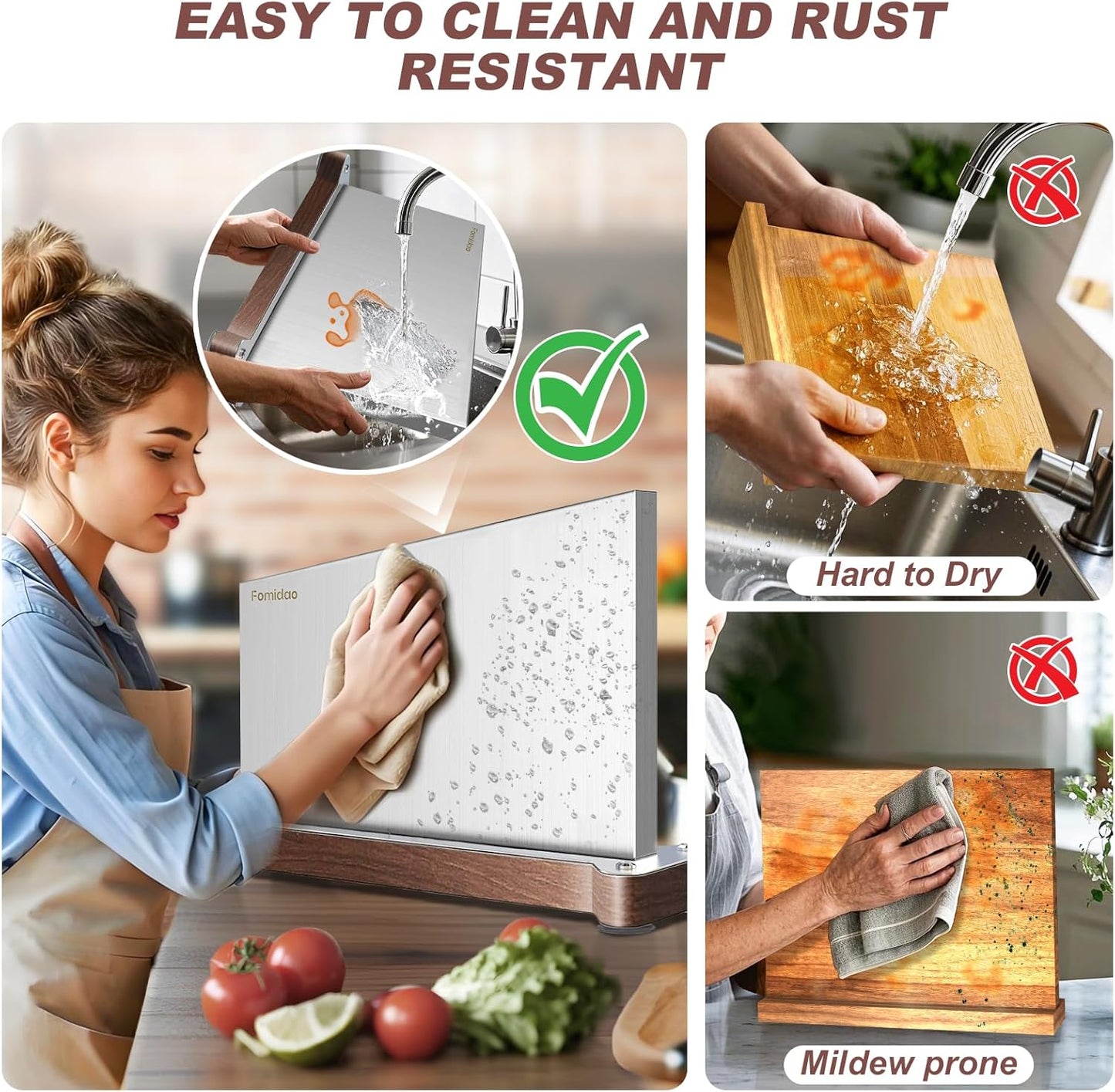 Magnetic Knife Holder Stand,Large Double Sided Magnetic Knife Block WIthout Knives Stainless Steel Magnet Kitchen Knife Holder Strong Magnetic Knife Rack Storage With Three Magnet Strip