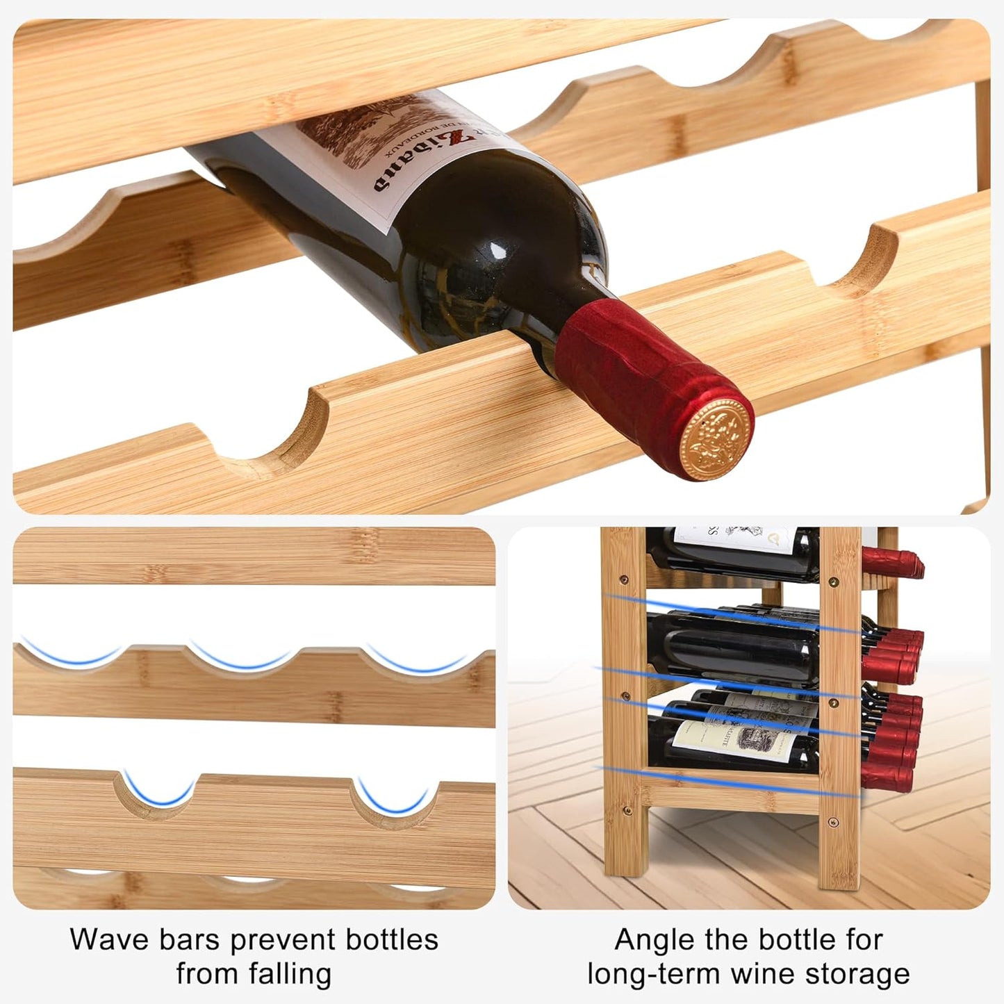 VASMIA 42 Bottles Bamboo Wine Rack,7-Tier Wine Rack Freestanding Floor with Table Top, Wine Storage Shelf for Kitchen Dining Room Bar,Natural