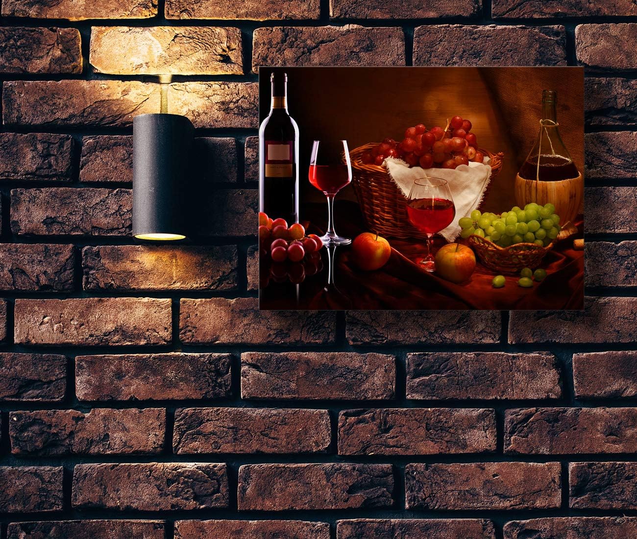 Looife Kitchen Still Life Canvas Wall Art, 30x20 Inch Gallery Wrapped Wine Cup with Grapes Picture Prints Wall Decor, Food Art Deco for Dining Room and Bar