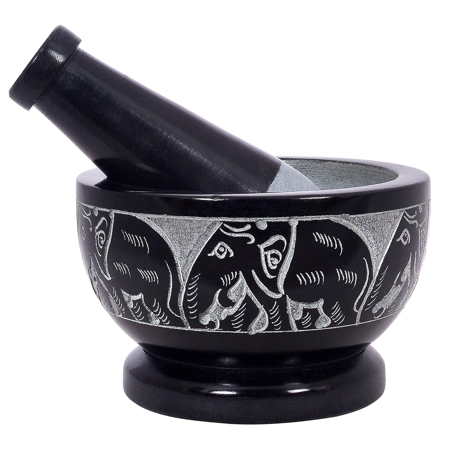 Mortar and Pestle, Made of Heavy Duty Polished Hard Stone, Natural Stone Grinder for Spices, Pastes, Herbs, Seasoning etc. (Elephant)