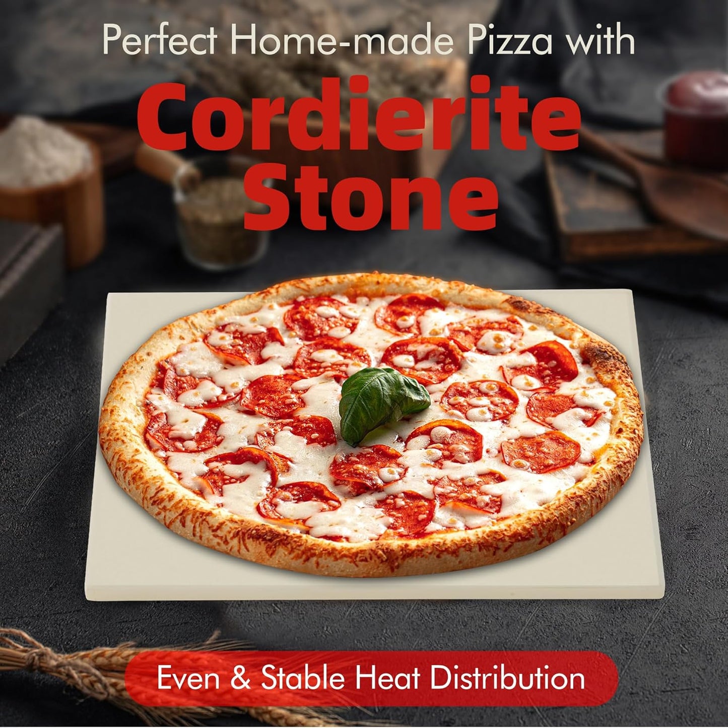 14" Square Pizza Stone, Heavy Duty Cordierite Pizza Pan for Grilling & Pizza Oven, High Temperature Resistant Baking Stone for Pizza, Bread, Meat