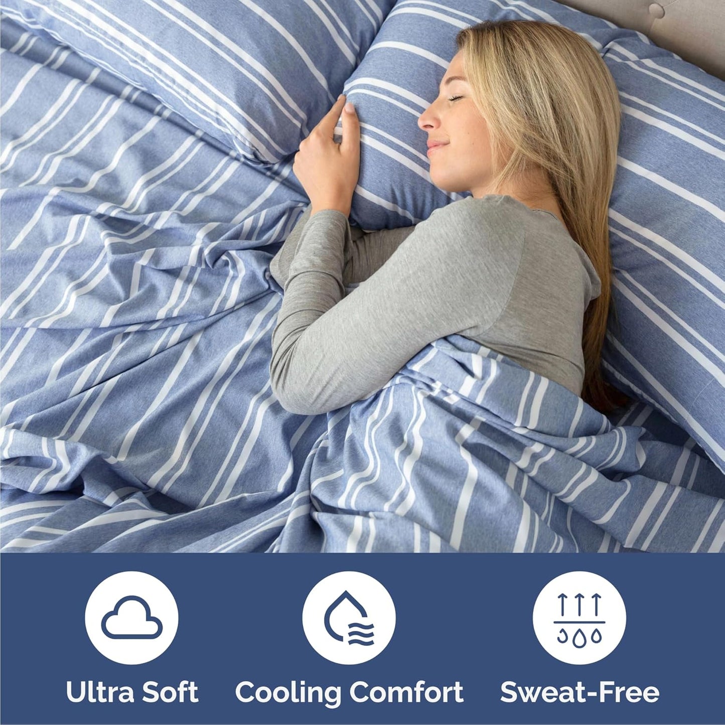 Cal King Size 4 Piece Sheet Set - Comfy Breathable & Cooling Bed Sheets Set - Hotel Luxury Bedding for Women, Men, Kids, Teens, Boys & Girls - Deep Pockets & Wrinkle Free - Oeko-Tex - Blue Stripes 3