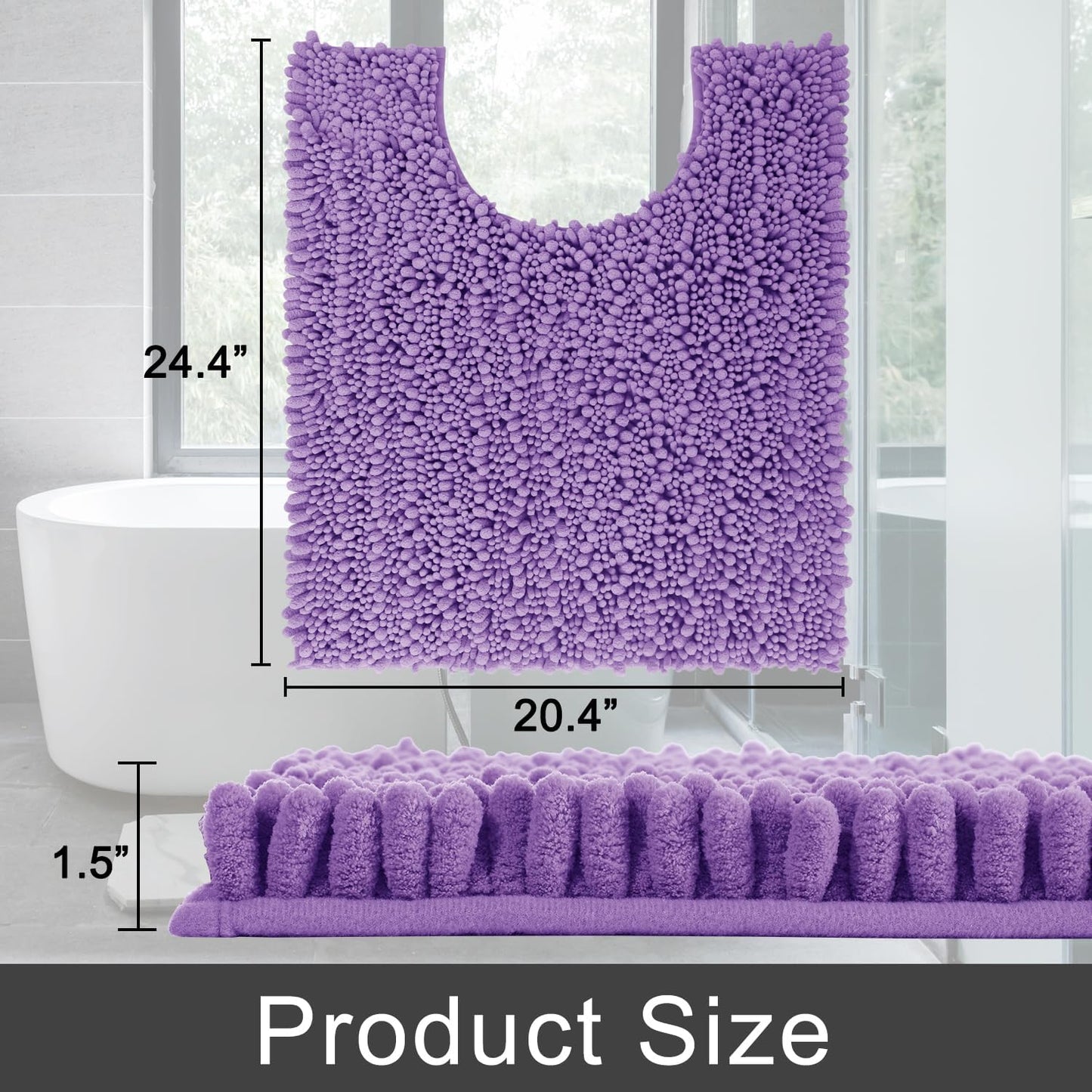 Yimobra Toilet Rug U Shaped Washable 24x20 Inch - Ultra Soft Absorbent Chenille Bath Rugs for Toilet, Quick Dry & Machine Washable, Non Slip Contour Bathroom Mat, Lavender