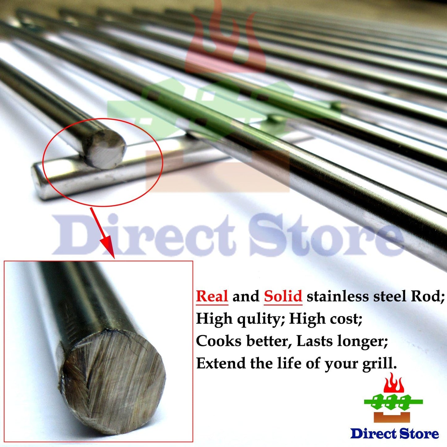 Direct Store Parts DS111 (4-Pack) Solid Rod Stainless Steel BBQ Grill Grate Replacement Parts for 16517 Bull BBQ Angus, Brahma, Lonstar Select, Outlaw Steer Premium, Lonestar Select, 19 1/4" X 7 7/8"