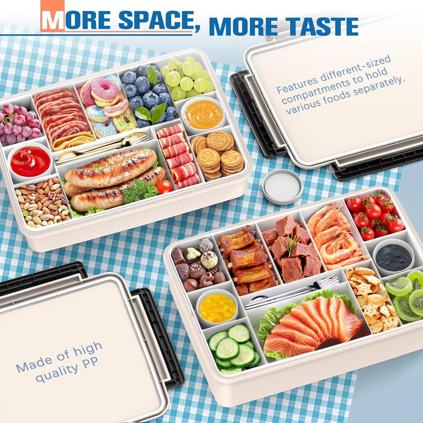 Chilled Divided Serving Tray Snackle Box Container with Ice Pack Bonus Insulated Bag 2 Dip Containers Summer Beach Essentials for Charcuterie Snack Road Trip Picnic Family Party Keep Food Fresh