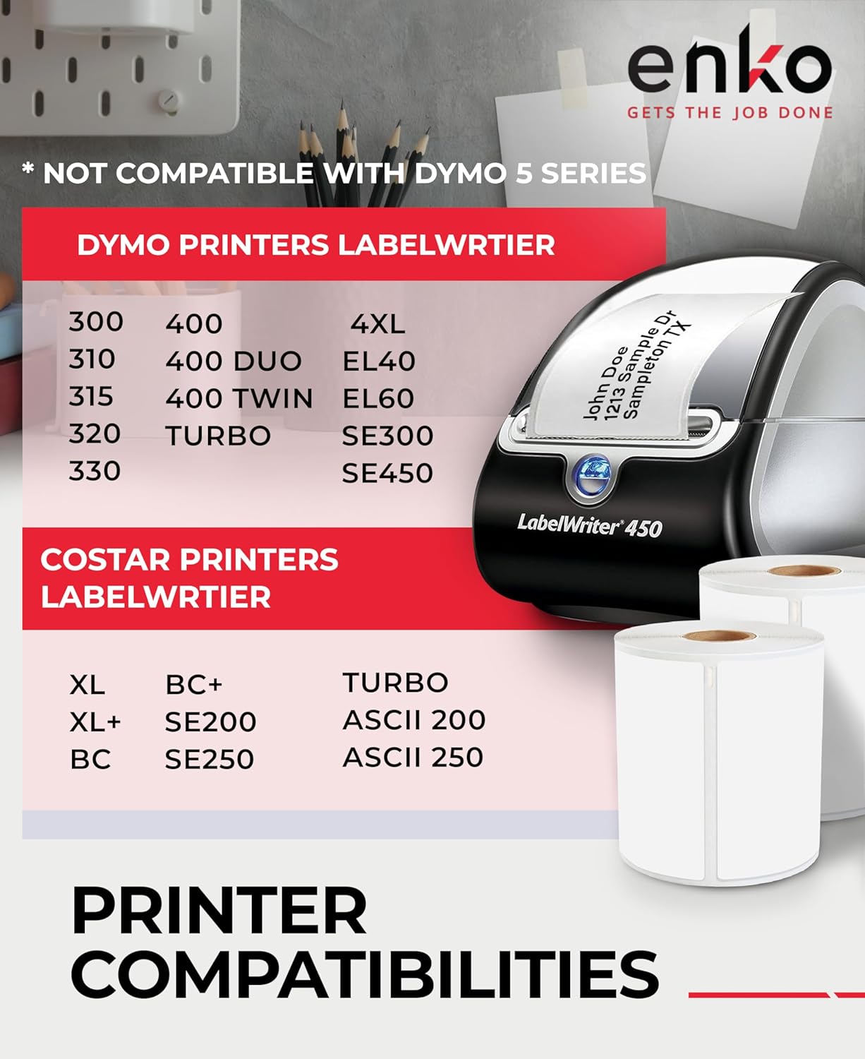 enKo Compatible Zebra 4x6 Label and Dymo Labels 1744907 - (4" x 6") Address and Shipping Labels for Dymo Labelwriter 4XL Shipping, Zebra and Desktop Direct Thermal Printers (60 Rolls | 13,200 Labels)