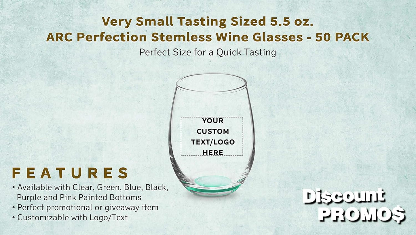 Custom Stemless Wine Glasses by ARC 5.5 oz. Set of 50, Personalized Bulk Pack - Perfect for Hotel, Bar, Restaurant or Lounge - Green