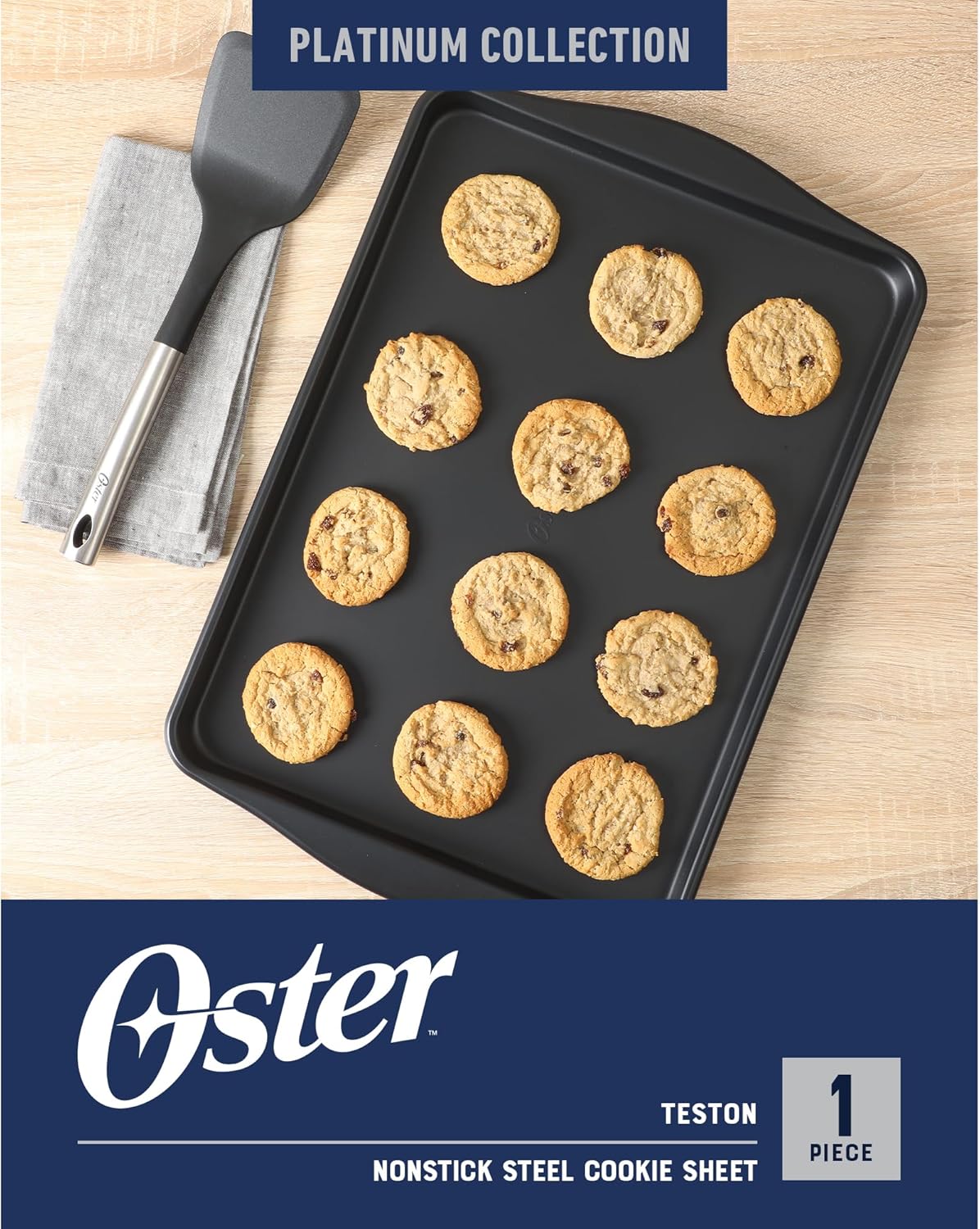 Oster Teston 18 x 13 Inch Nonstick Carbon Steel Cookie Baking Sheet - Matte Black