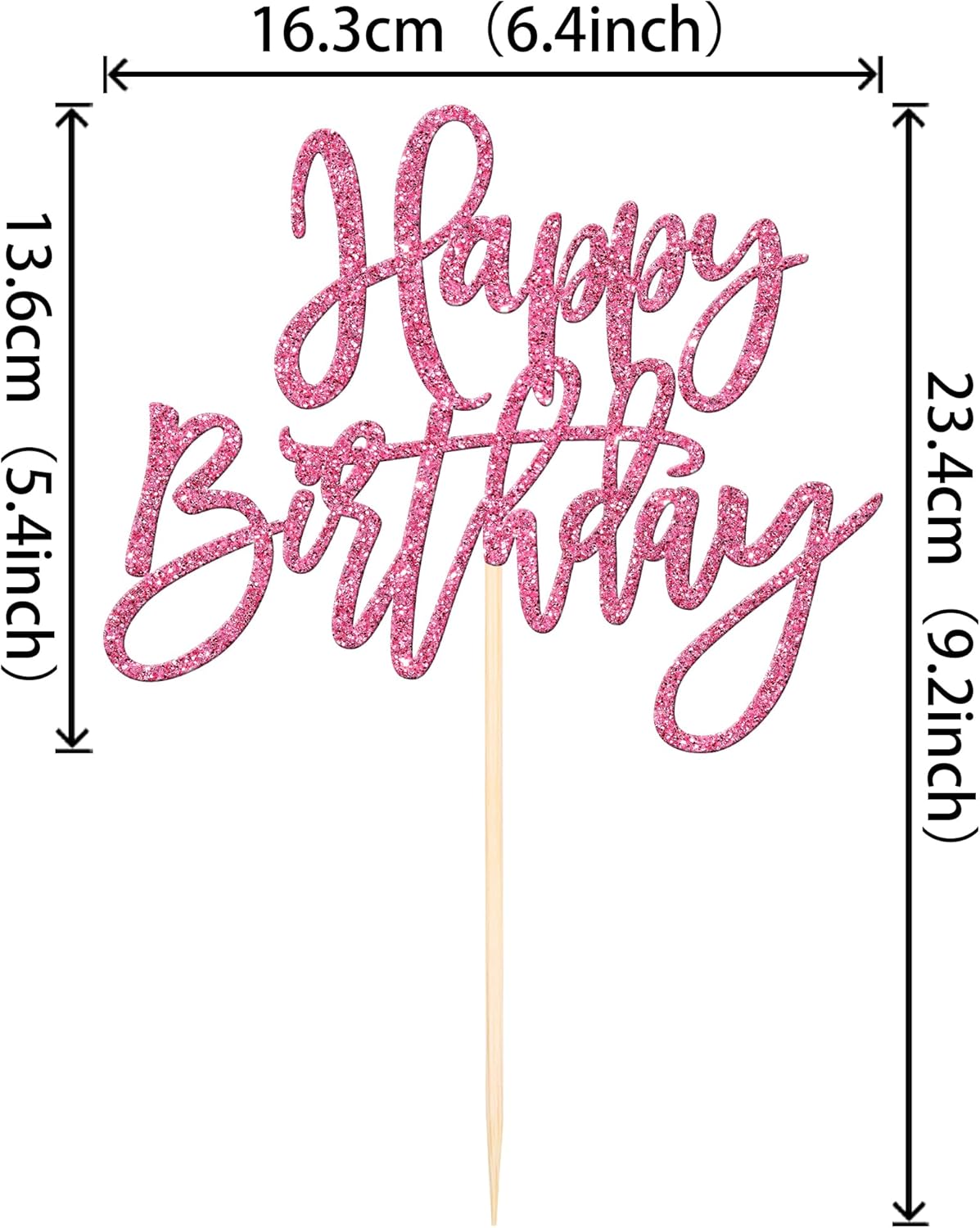ZHUOWEISM 1 PCS Happy Birthday Cake Topper Glitter Happy Birthday Cake Pick for Celebrating Happy Birthday Anniversary Theme Party Cake Decorations Supplies Pink