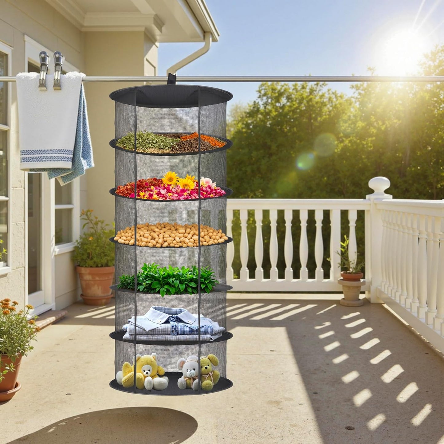 Herb Drying Rack Hanging Collapsible Drying Net for Garden Hydroponic Plant, Flowers, Herbs,Dry Mesh Folding Dryer(6 Layer)