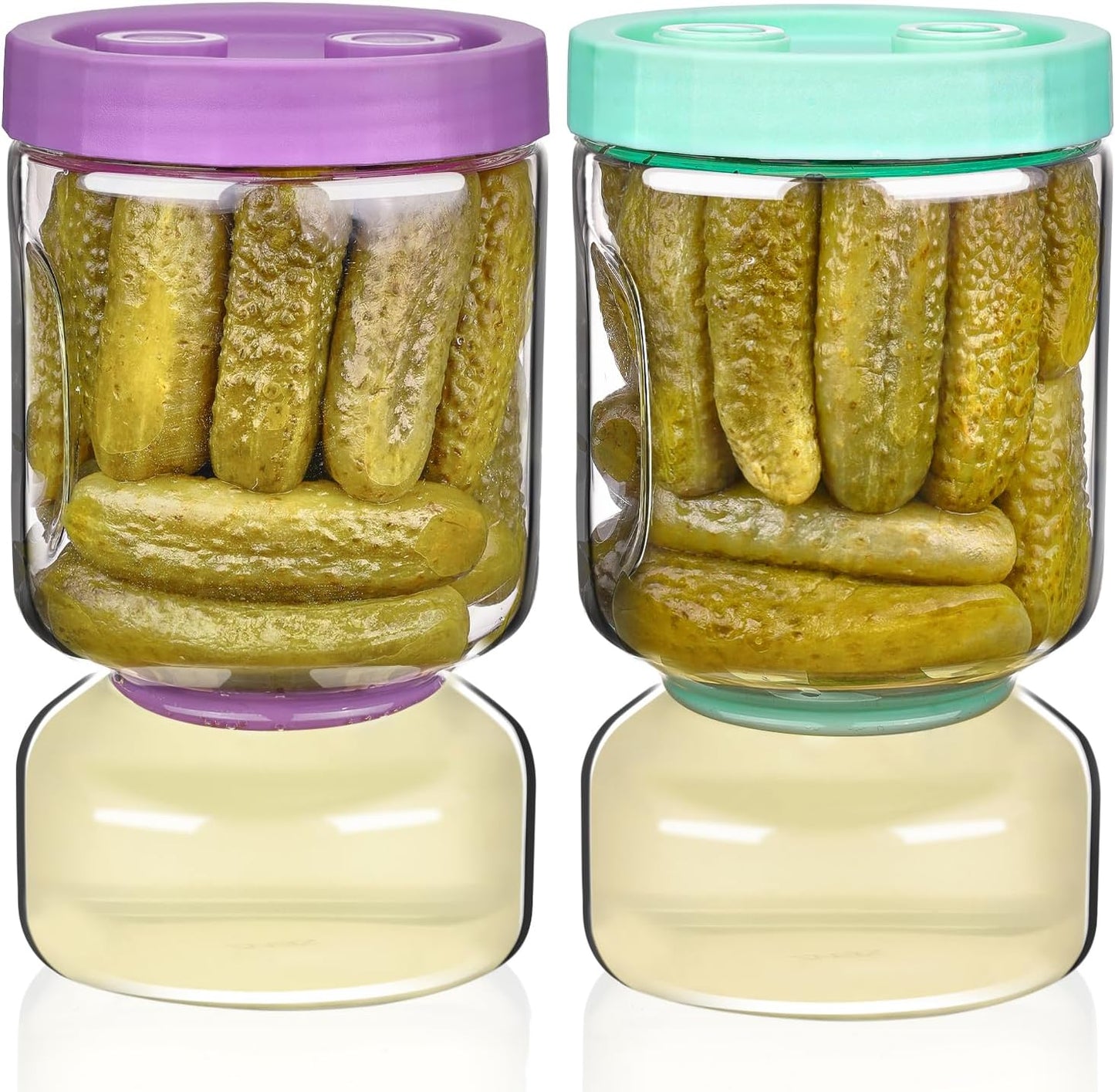 ZENS Pickle Jar with Strainer Flip, 2 Pack 51oz Pickle Container for Olive Juice Separator, Anti-Slip Leakproof Glass Hourglass Jars for Storage Pickles, Jalapeno, Gifts for Mom