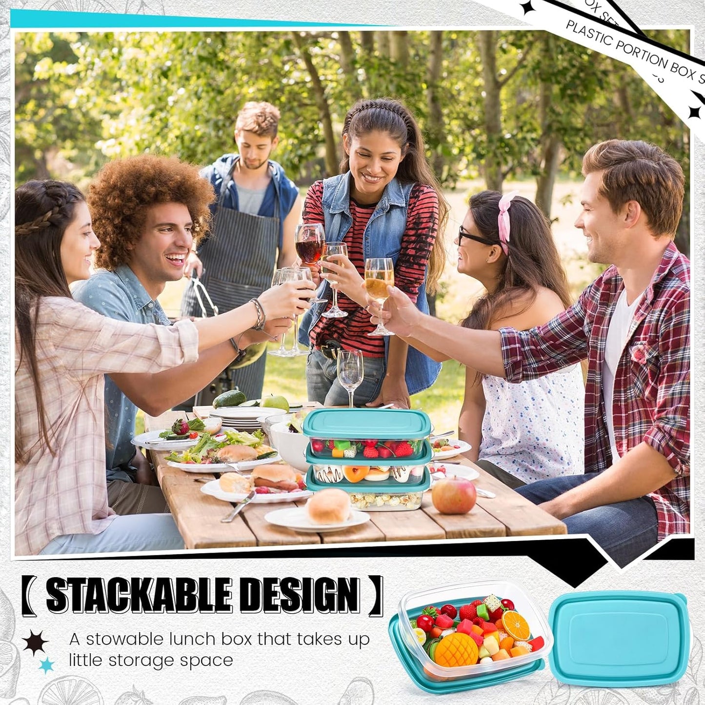 18 Pcs 33 Oz/ 4 Cups Plastic Food Storage Containers with Lids Portion Box Sets with Cover Stackable Plastic Containers with Lids Microwave Freezer Dishwasher Safe(Blue)