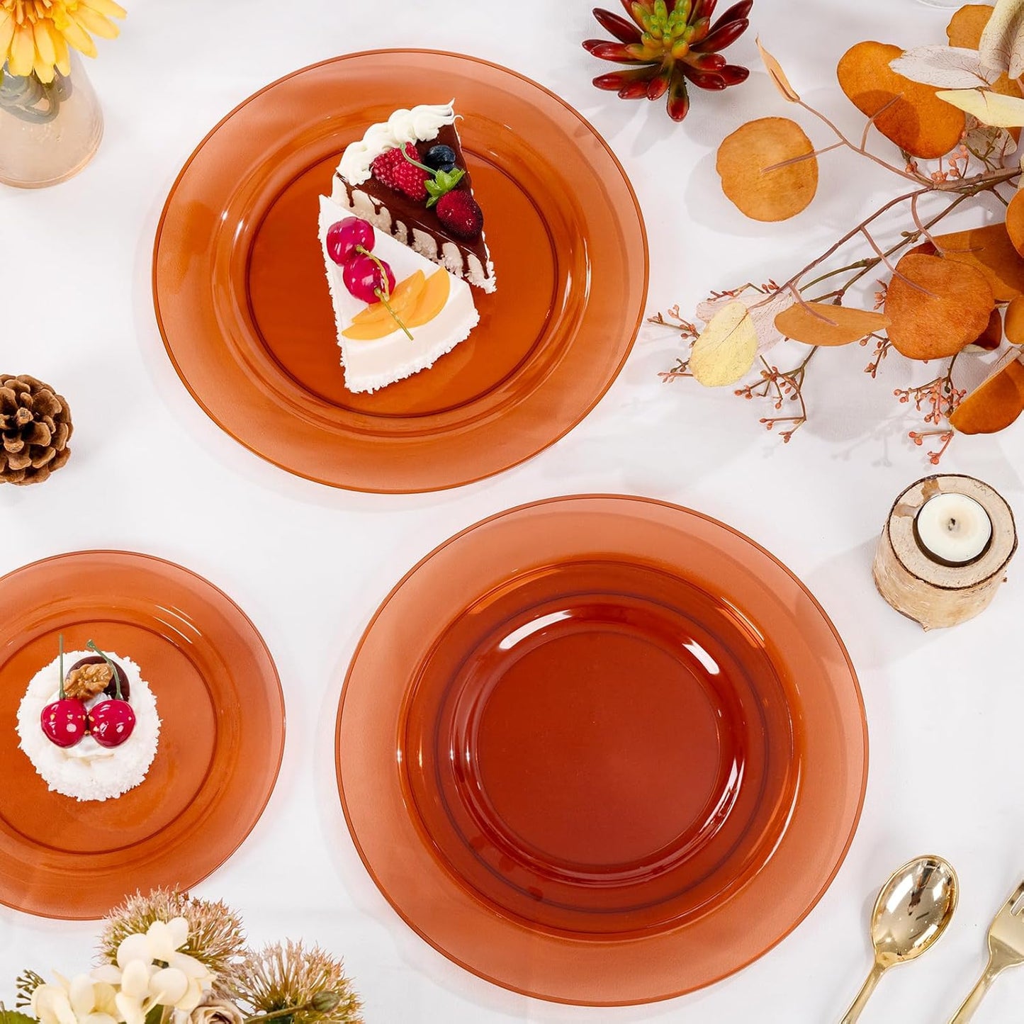 I00000 102 Pcs Clear Brown Plastic Plates - Elegant Disposable Plastic Party Plates Include 51 Dinner Plate 10’’ and 51 Dessert Plate 7’’ Perfect for Birthday, Party & Wedding