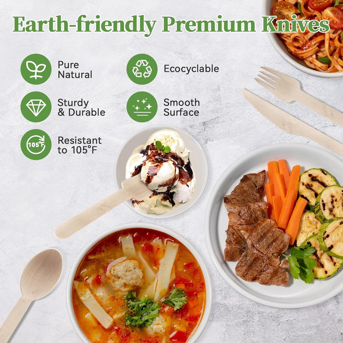 ECOLipak 300 Count Disposable Wooden Knives, Wooden Compostable Disposable Knives for Party, Camping, Traveling, Family Dinners