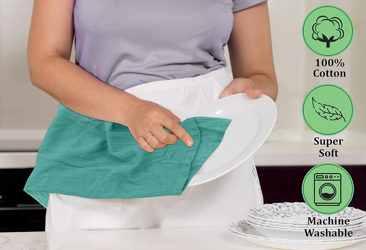 RUVANTI Flour Sack Towels 50 Pack 28x28 Inch, 100% Cotton Tea Towel, Reusable, Machine Washable, Absorbent BarTowels - Dish Cloth Perfect for Drying Dishes & Cleaning - Turquoise