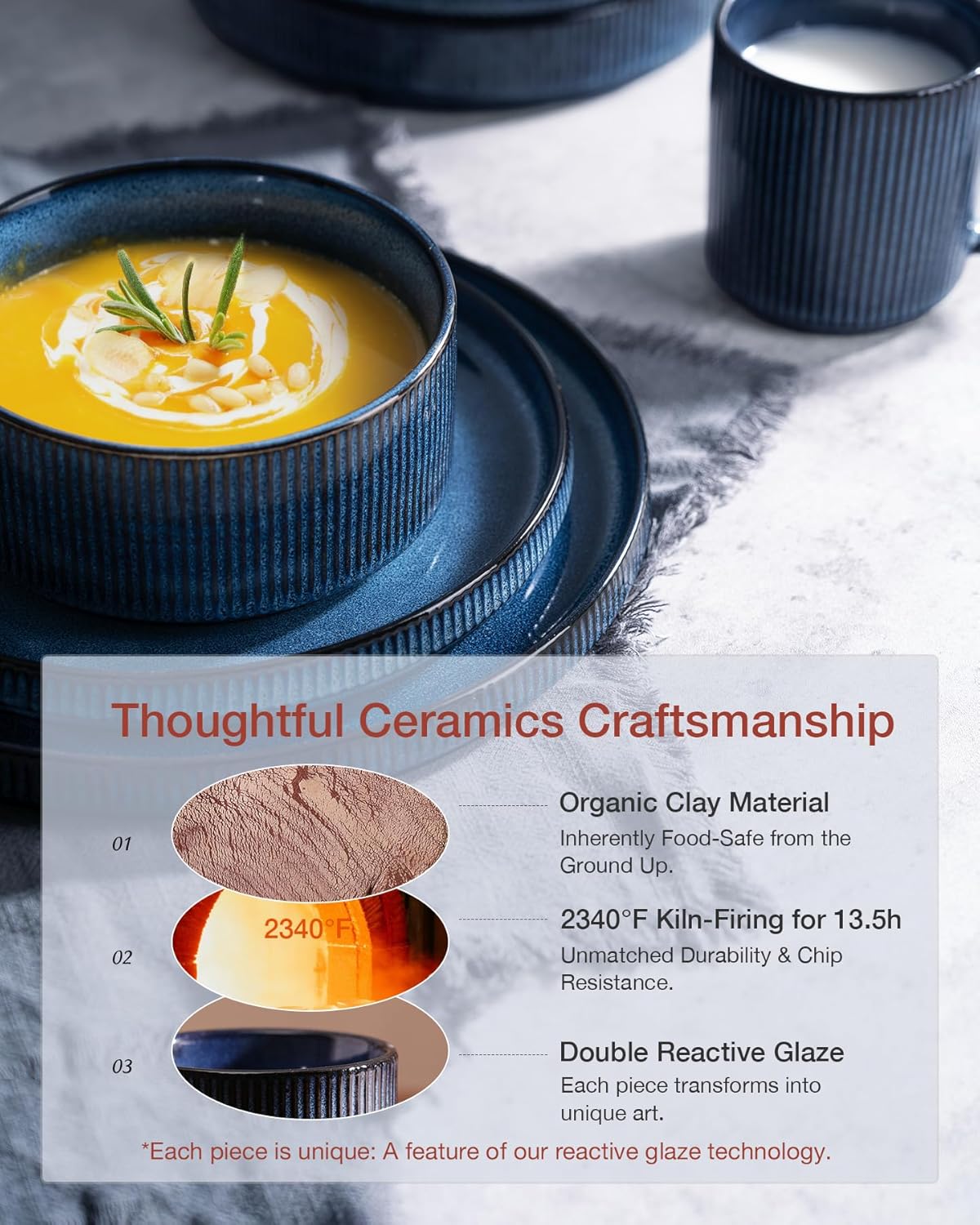 Famiware Star Plates and Bowls Sets, Modern Stoneware Dinnerware Sets for 8, 24-Piece Kitchen Dish Set - Microwave and Dishwasher Safe, Chip and Scratch Resistant, Nebulas Blue