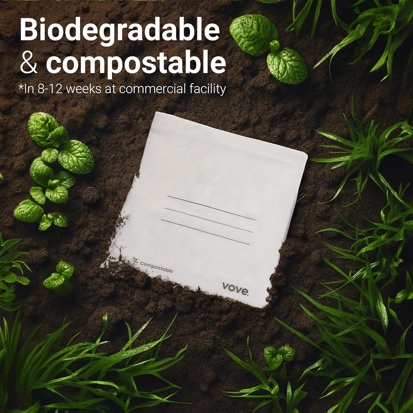 Vove Compostable Zip Bags | 30-Pack Sandwich Size | Biodegradable Food Storage | PLA & PBAT Eco-Friendly | Zero Waste Kitchen | Plastic-Free | FSC & DIN Certified