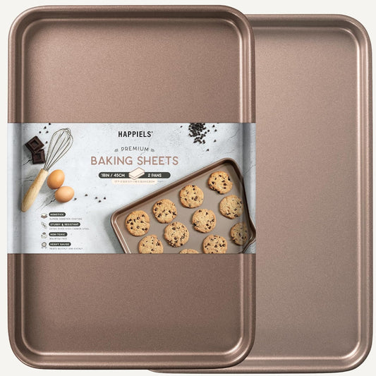 Nonstick Non-Toxic 18-inch Half Baking Sheet 2-Pack | Premium Extra Thick Sheet Pan | Warp Resistant Large Cookie Sheet