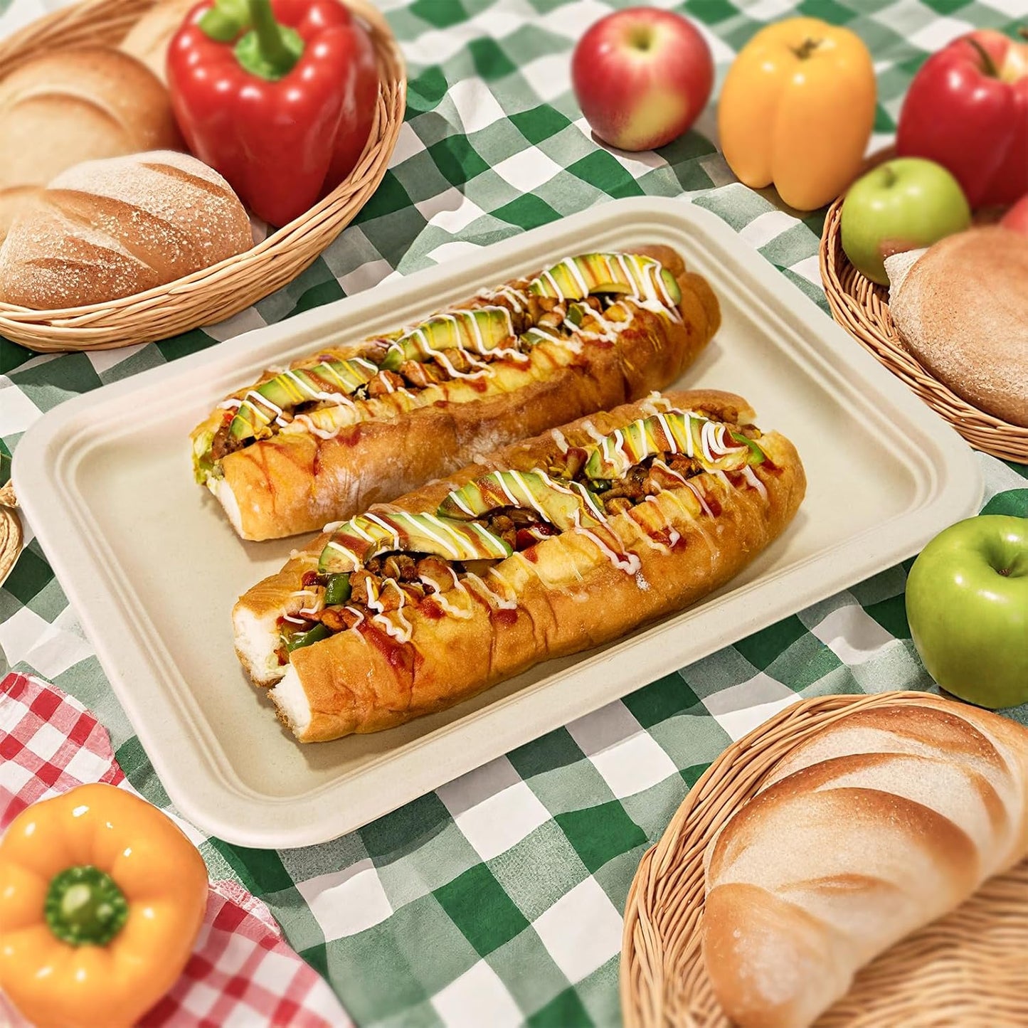 50 Pack 14-Inch Heavy-Duty Compostable Food Trays | Extra Large Disposable Platters for BBQ, Seafood Boils, Catering & Holidays | Eco-Friendly Paper Serving Trays