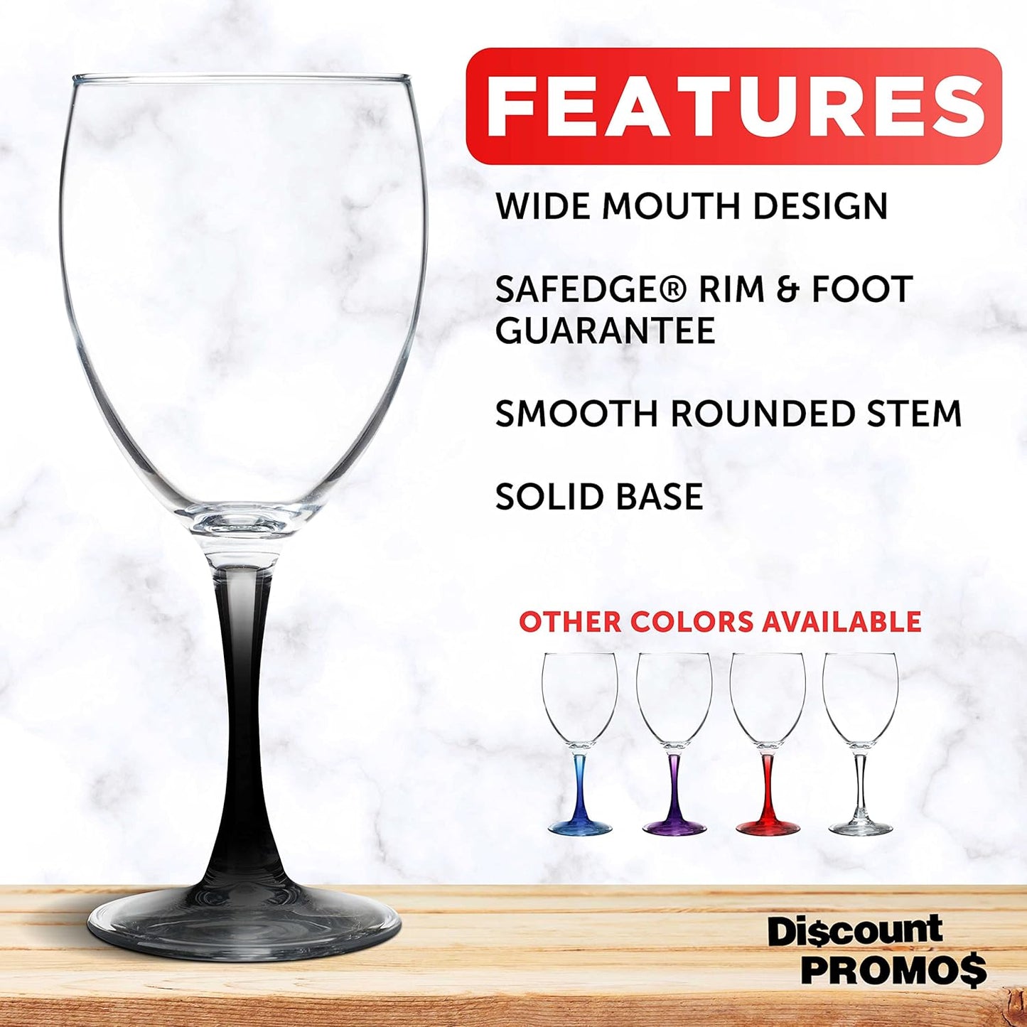 DISCOUNT PROMOS Nuance Wine Glasses by ARC 10.5 oz. Set of 10, Bulk Pack - Restaurant Glassware, Perfect for Red Wine, White Wine, Cocktails - Black