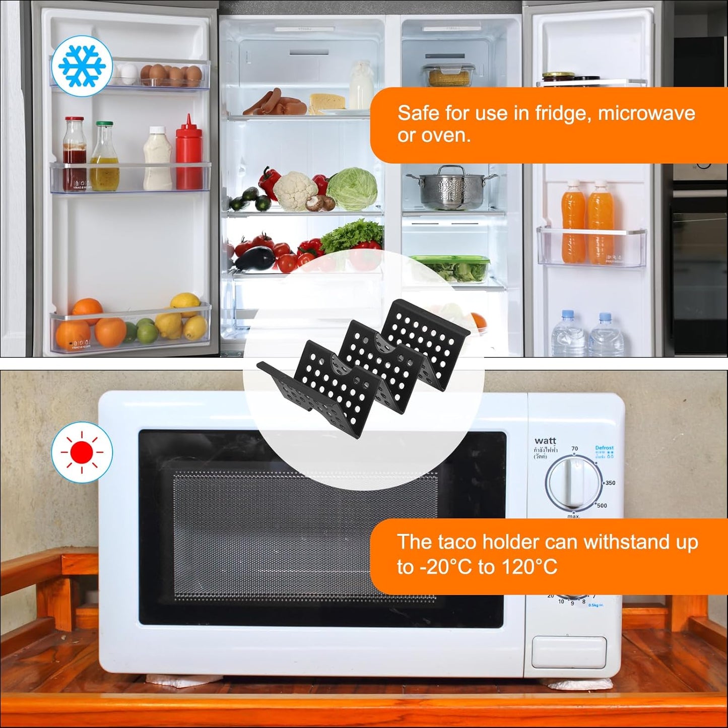 uxcell 8 Pcs Taco Holder Stand, Plastic Taco Plates Hold Up to 3 Tacos, Hollow Carved Taco Shell Holder, Dishwasher Microwave Safe, Black