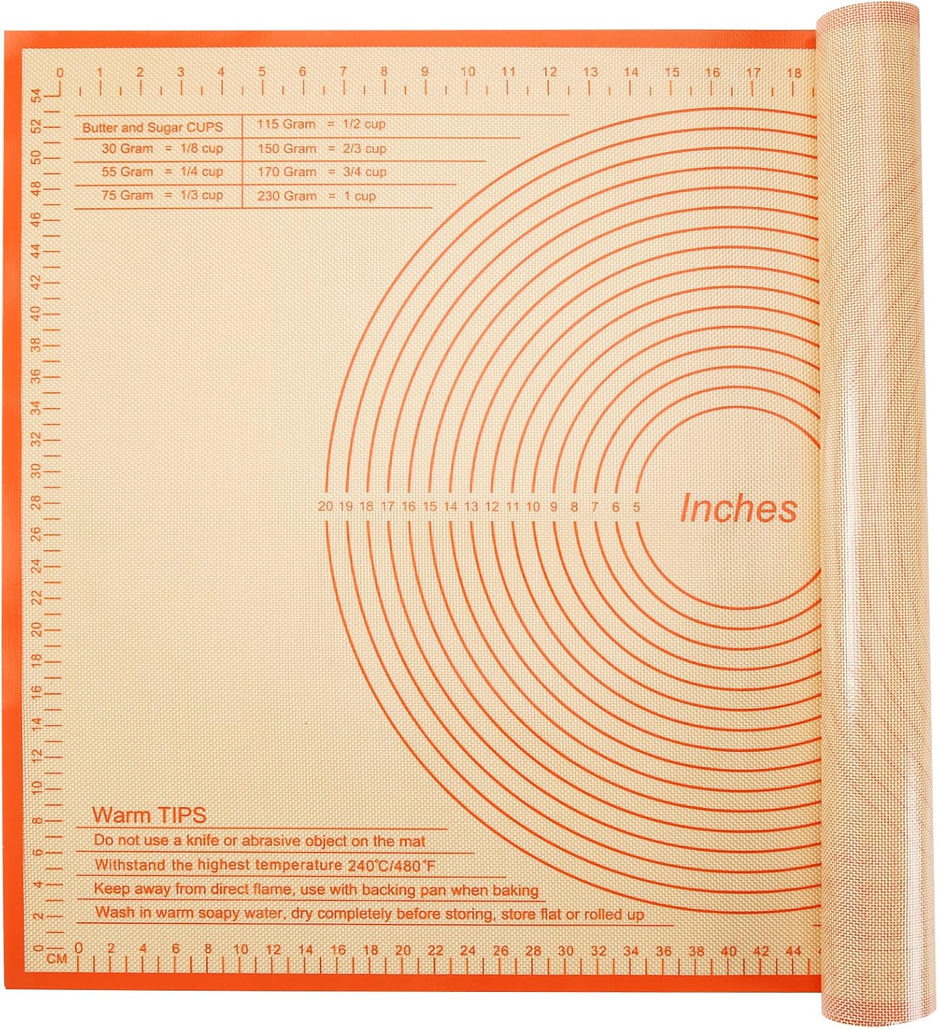 Silicone Pastry Mat 34x26 Inch - Nonstick Baking Mat Perfect for Dough, Pastry, Pie Crust, Fondant, Pasta/Pizza, Kitchen Counter