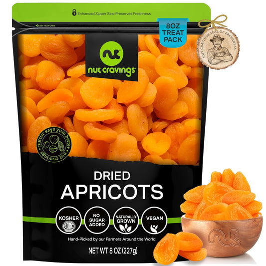NUT CRAVINGS - Sun Dried Turkish Apricots, No Sugar Added (8oz, 1 Pack) Bulk Dry Fruits Packed Fresh in Resealable Bag - Sweet Healthy Snack, Naturally Grown, Vegan, Kosher