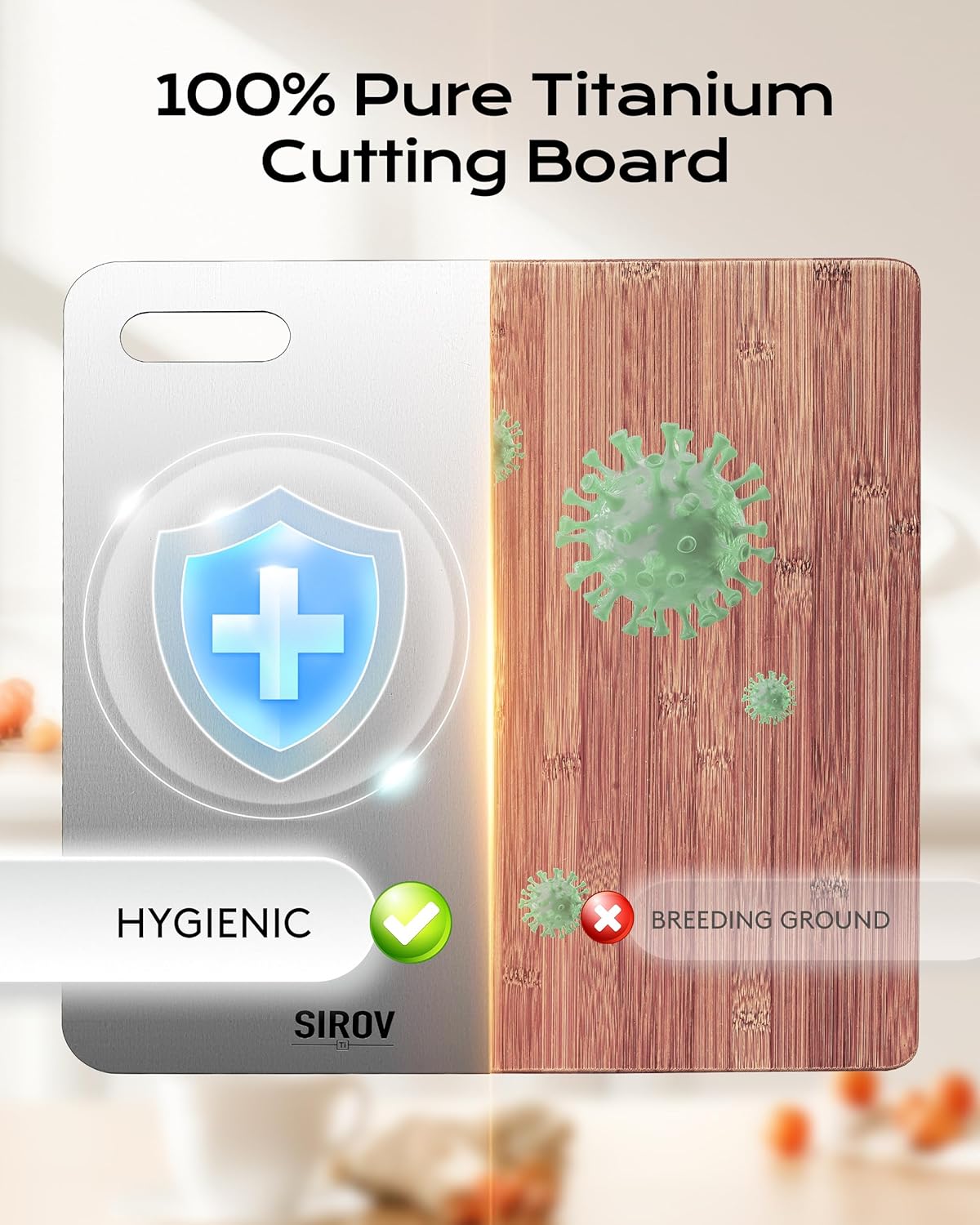 Titanium Cutting Board, 100% Pure Titanium Cutting Boards For Kitchen, Best Non Toxic titanium chopping board, Dishwasher safe, Hygiene and Durability for Meat, Fruit, and Vegetables (10.2L*6.3W)