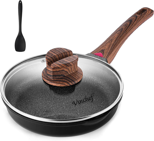 Vinchef 8" Non Stick Frying Pans, Skillet with Lid Used for All Stoves, Induction Non Toxic Cookware, Cooking Pans Nonstick Capable of Kitchen