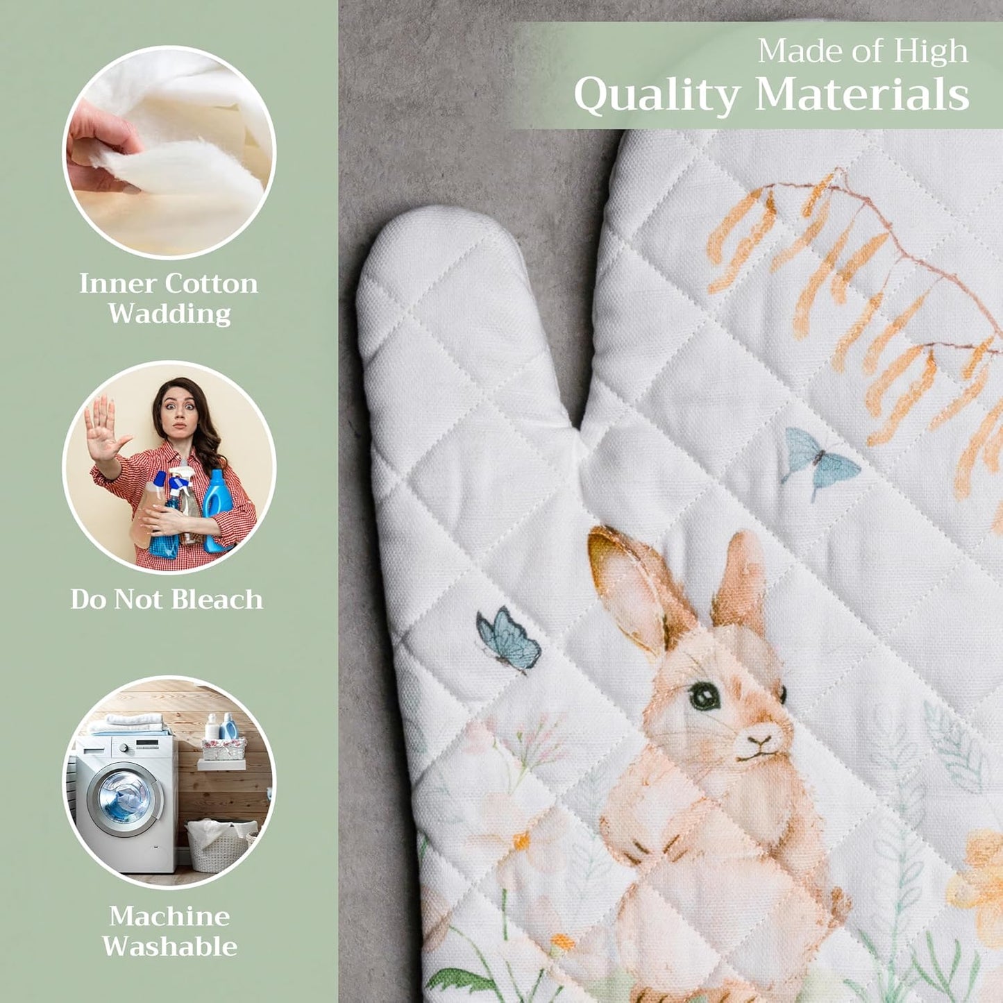 Maison d' Hermine Oven Gloves 100% Cotton Oven Mitt 7" x 13" with Loop Heat Resistant, BBQ, Cooking Gloves, Baking, Grilling, Kitchen, Handling Hot Pans Spring/Summer (Pack of 1, Easter Dew)