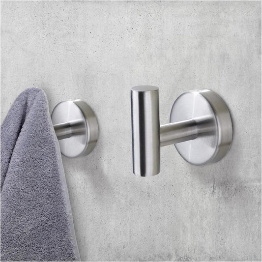 Towel Hook for Bathroom,Screw Mount Heavy Duty Wall Hooks, Stainless Steel Coat Robe Clothes Hook for Bathroom Kitchen Garage Hotel, 2 Packs Wall Mount Towel Holder, Brushed Silver