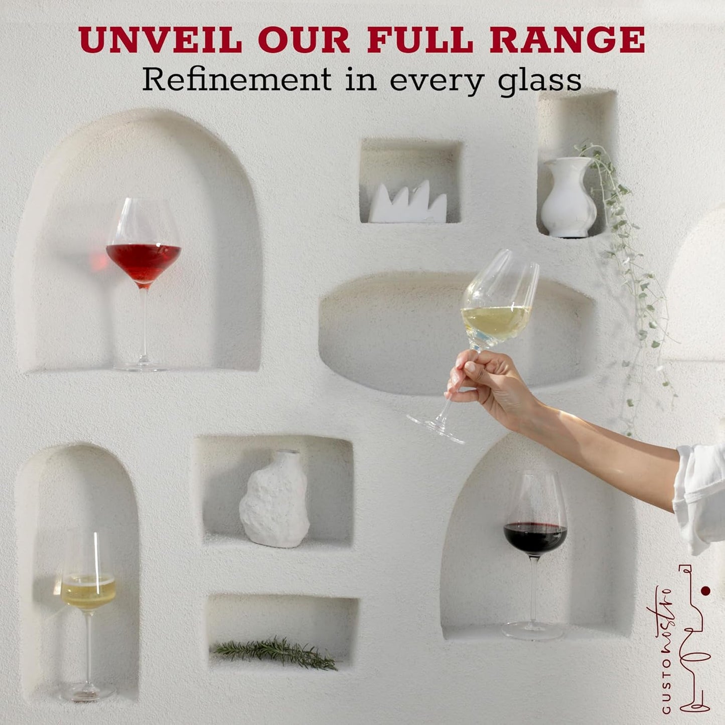 Gusto Nostro Crystal Wine Glasses Set of 4, 15.2 Oz Long Stem Modern Wine Glasses for White and Red Wine, Dishwasher Safe, Fancy, Elegant, Large and Tall Wine Glass for Wedding Christmas Anniversary