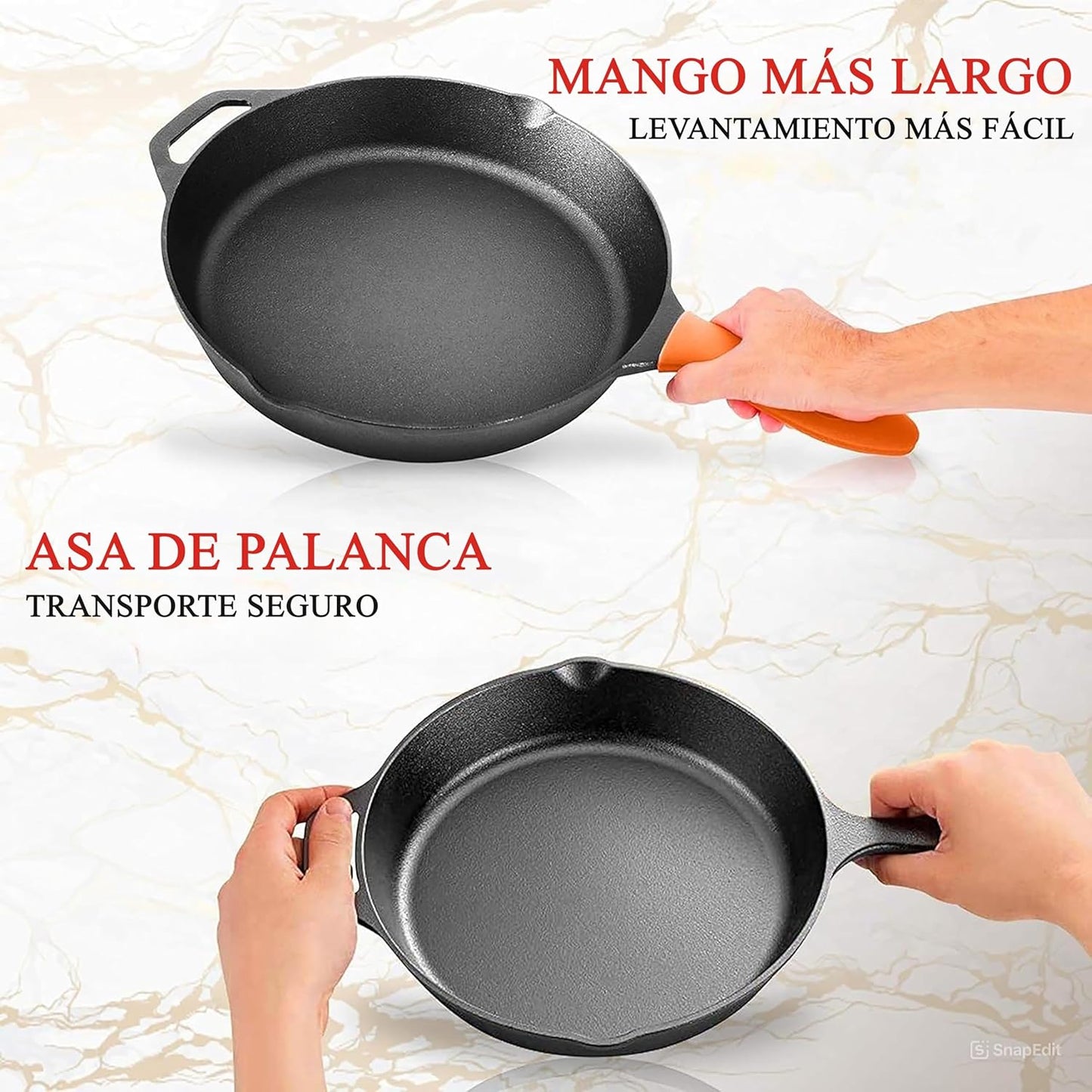 NutriChef 10" & 12" Pre-Seasoned Cast Iron Pans - Durable Nonstick Skillets, Cool-Touch Silicone Handle, For Oven, Grill & All Stovetops