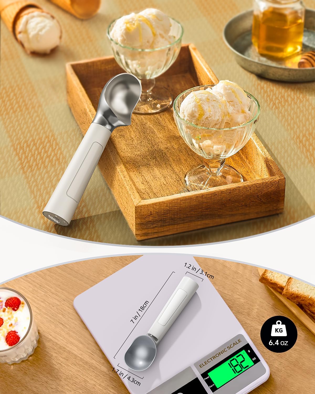 Heated Ice Cream Scoop, Electric heated ice cream scoop that heats up to 158°F for hard ice cream, Easy to use with LED display, IP67 Waterproof Ice Cream Scoop,Easy to clean