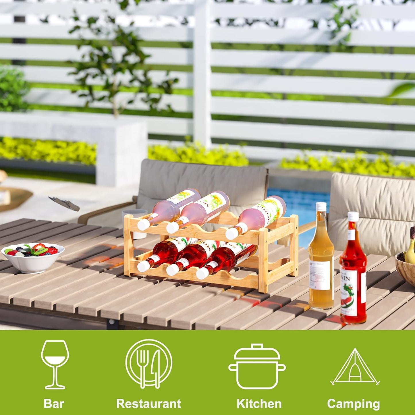 BMOSU Bamboo Wine Rack Wine Storage Cabinet Shelf 8 Bottle Wine Racks Countertop Sturdy for Kitchen Dining Room Pantry - 2 Tiers Wine Rack(Natural)